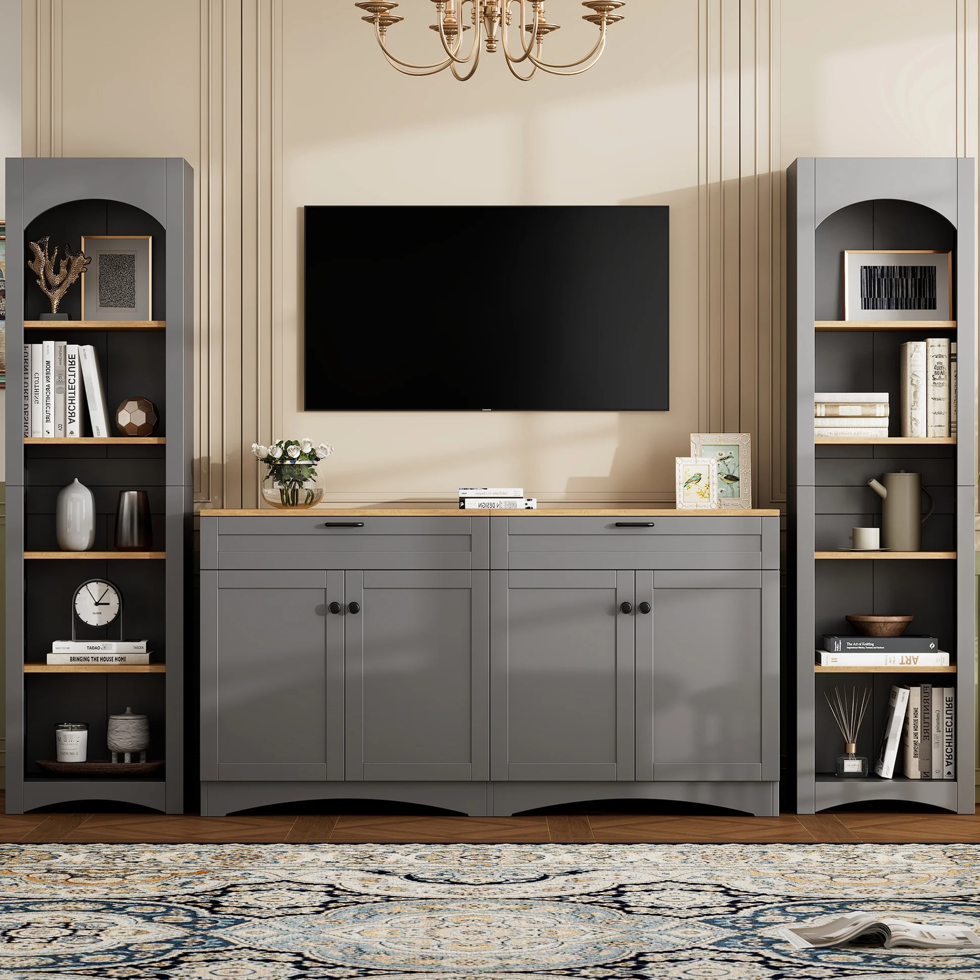 72"h Pantry Pair, 2 , Adjustable Shelves, , Black Finish 2 Bookcase , Cabinet With Vintage Style(Black) - Image 10
