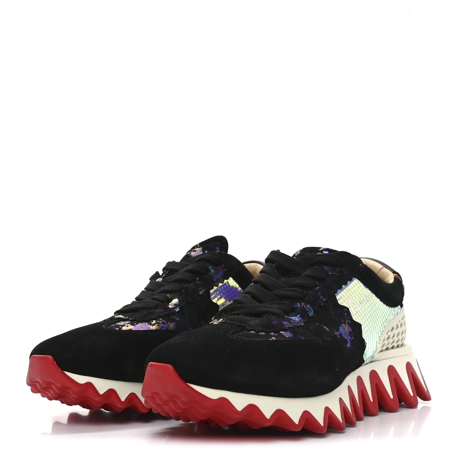 Suede Mesh Calfskin Loubishark Sneakers 40 Black Multicolor