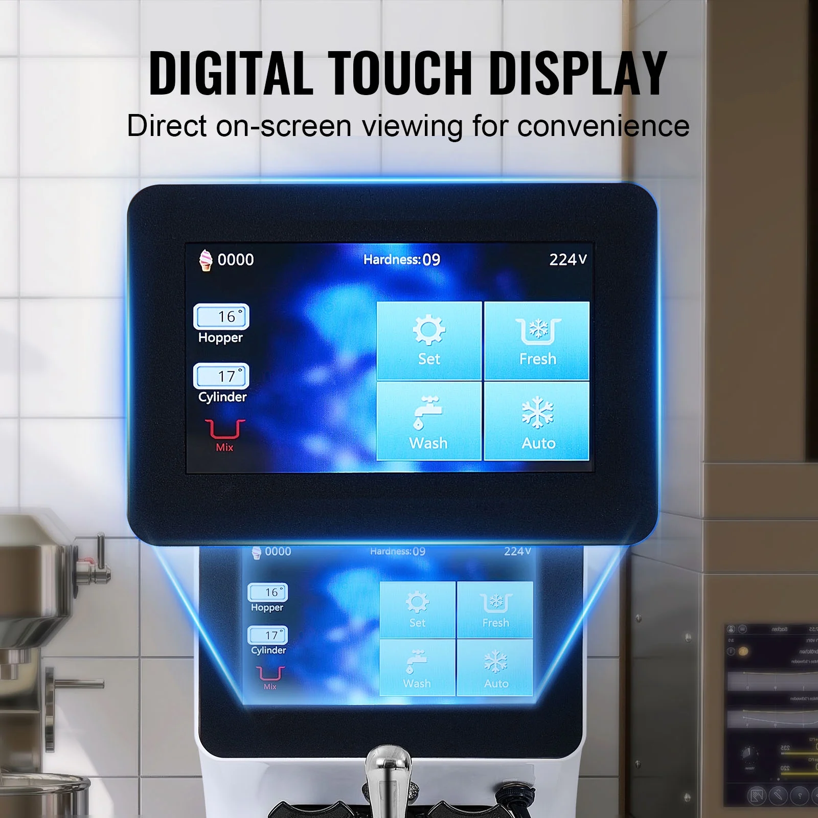 Commercial Ice Cream Machine 2.7-4gal/10-15L/H 4L Hopper Single Flavor Countertop Soft Serve Ice Cream Maker Auto Clean Pre-Cooling - Image 6