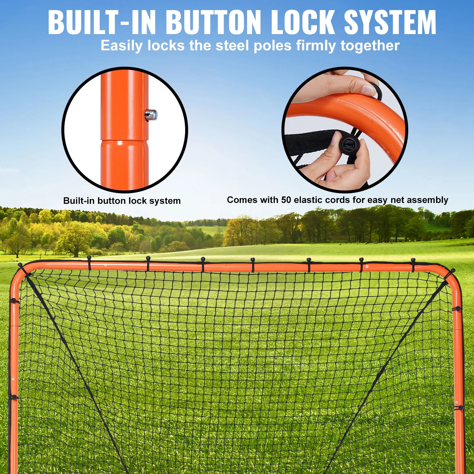 Lacrosse Goal, 6' x 6' Lacrosse Net, Folding Portable Backyard Lacrosse Training Equipment, Steel Frame Training Net, Quick Easy Setup Lacrosse Goal, Perfect for Youth Adult Training, Orange - Image 3