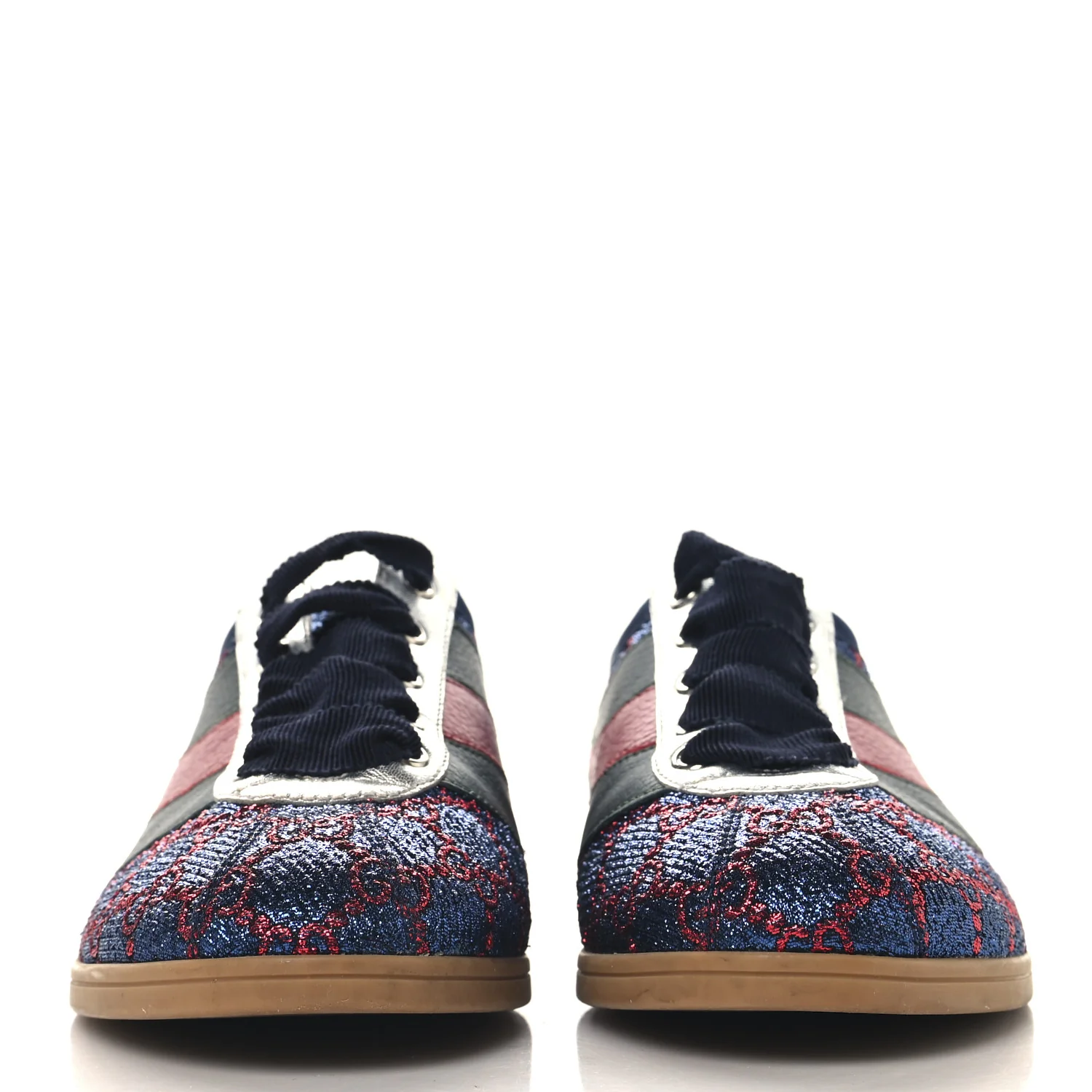 Lurex Calfskin Web GG Monogram Womens Falacer Sneakers 37 Iridescent Blue Iridescent Red Silver