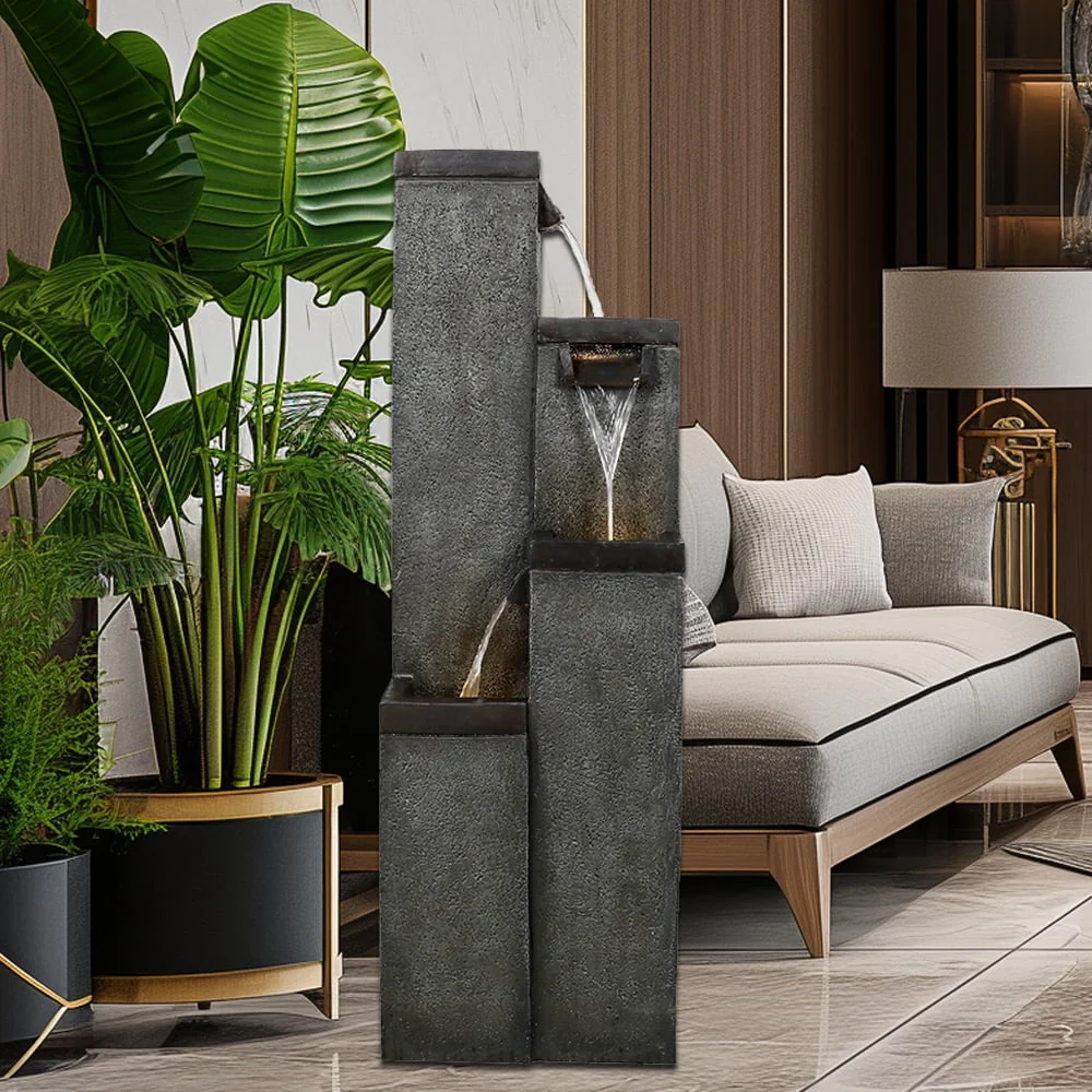 4-Tier Modern Floor-Standing Water Fountain,39.3�� Indoor Outdoor Water Fountain with Lights for Garden, Patio Backyard and Home Art Decor