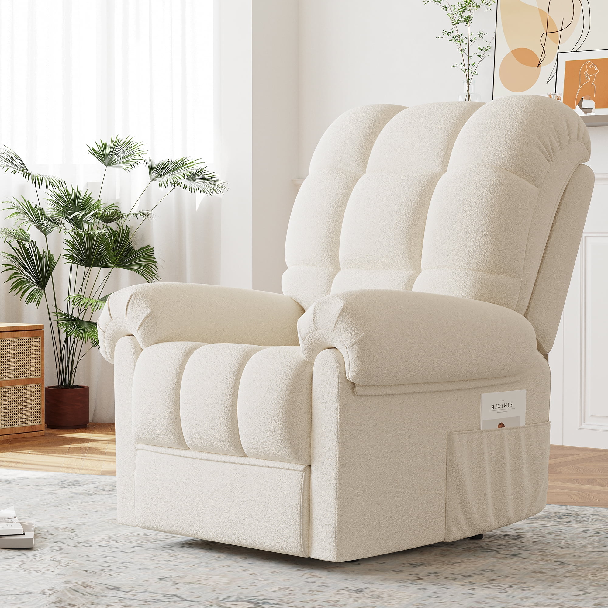 Power Recliner Chair,Electric Recline Sofa Chair for Adults with USB Port,Comfy Teddy Fleece Adjustable Cloud Sofa,Tool-Free Setup,Beige White(Off White) - Image 2