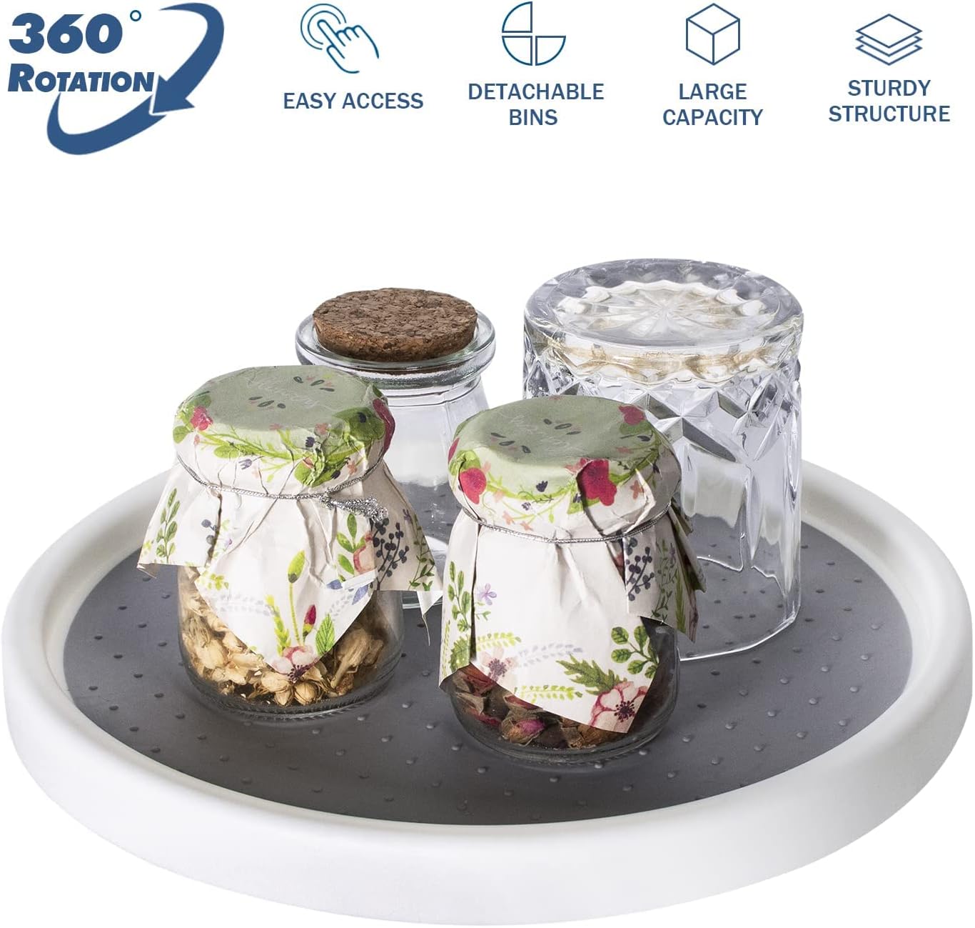 Lazy Susan Organizer, 2 Tier Non Skid Spice Rack Turntable, 360 Degree Rotating Seasoning Organizer, 10-Inch Spinning Organizer for Pantry Cabinet, Kitchen, Countertop, Vanity Display Stand