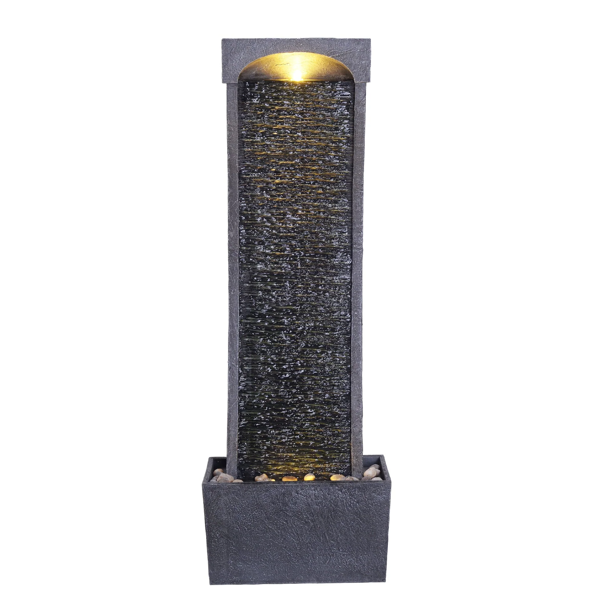 Indoor/Outdoor Modern Curved Slate Stone Look Tall Waterfall Fountain with LED Lights Image 5