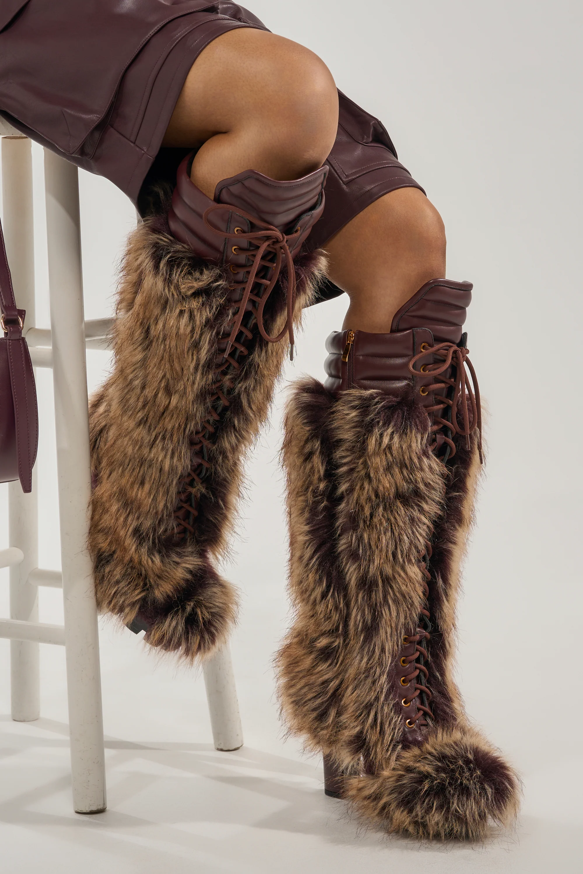AZALEA WANG HEARTBEAT BROWN MULTI BLOCK FUR BOOT - Akira Store