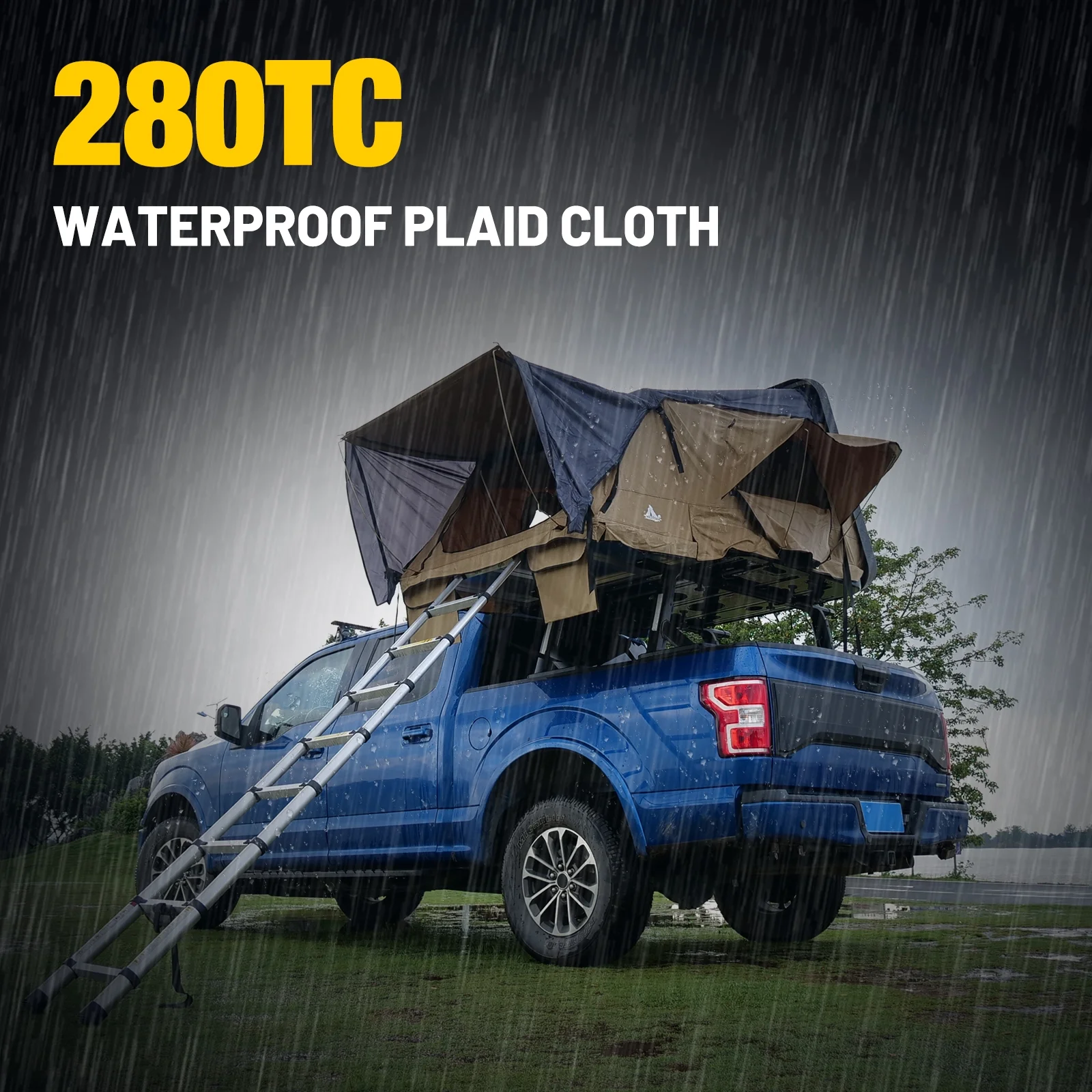 Hardshell Rooftop Tent, 2-3 Person, Khaki, Waterproof, 143.3 lbs(Khaki) - Image 6