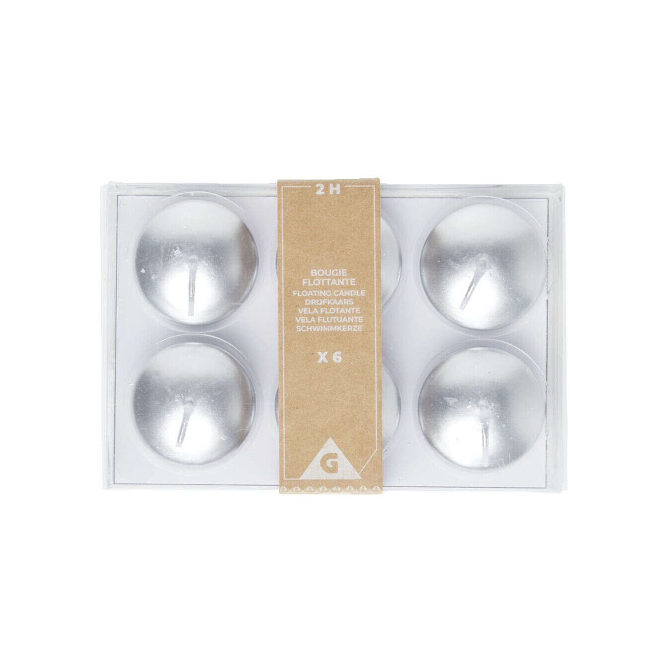 Lot de 6 bougies flottantes cire argentée Ø4,5cm