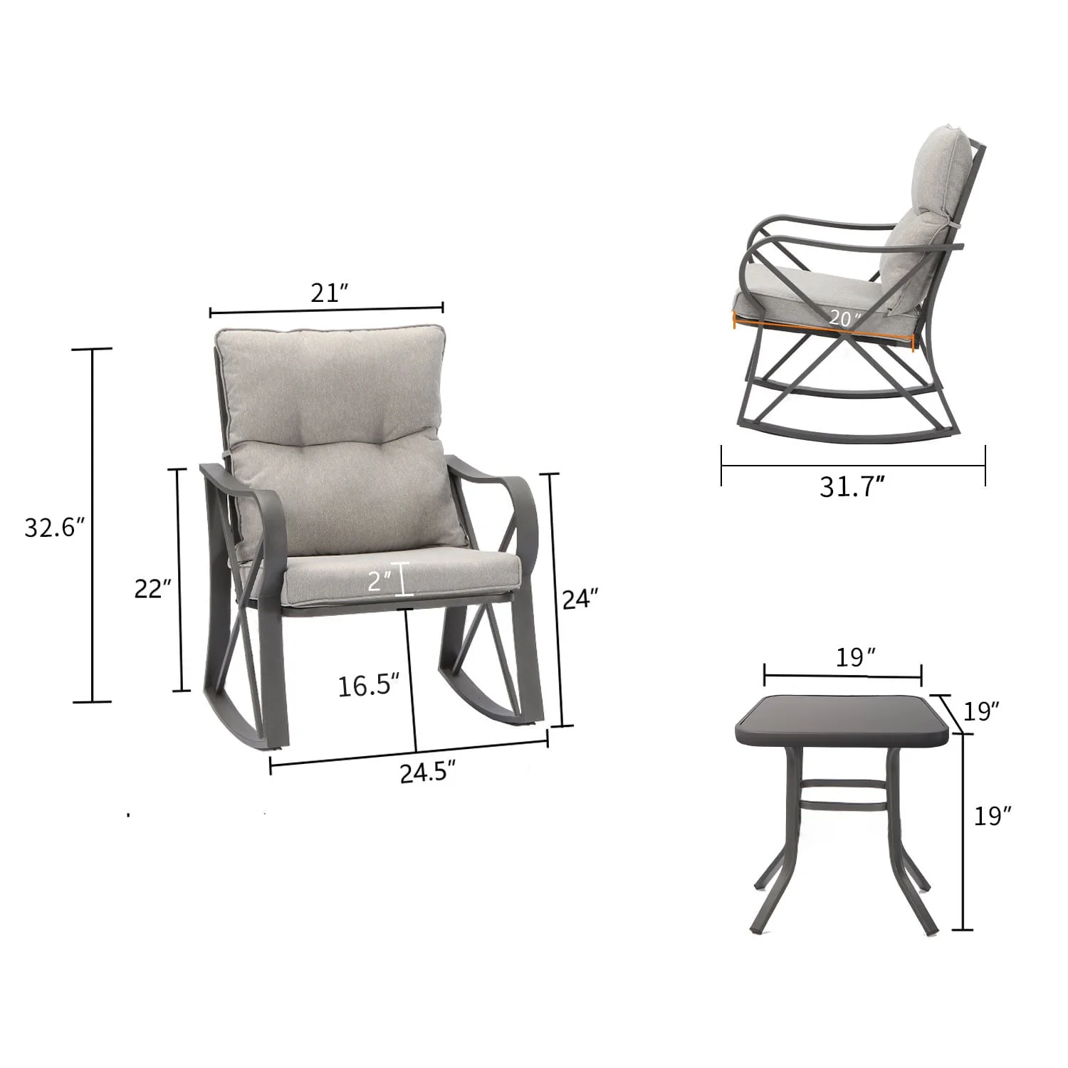COSIEST 3 Piece Metal Bistro Set with Beige Cushions, Coffee Table Image 2