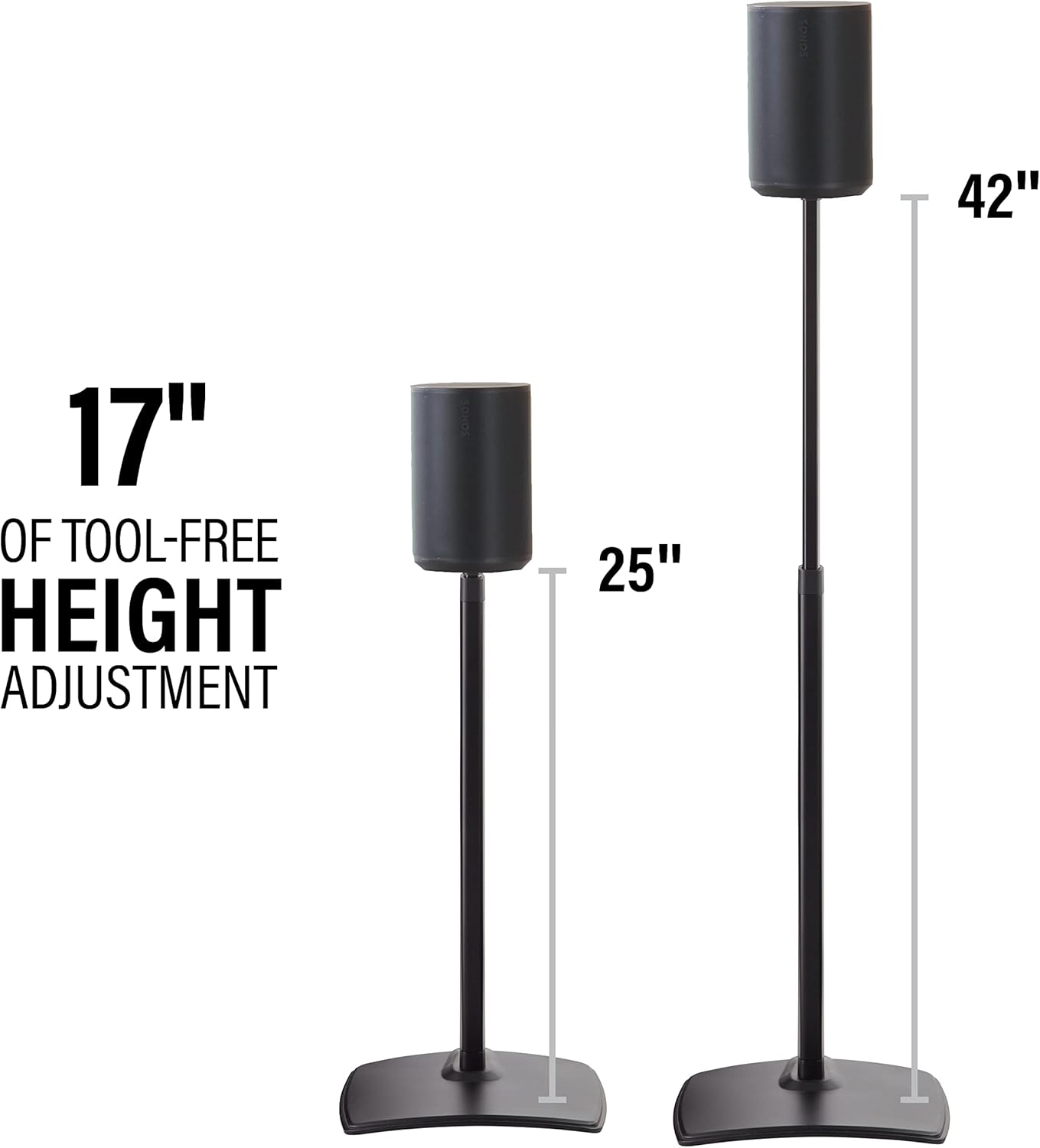 Sanus Height-Adjustable Speaker Stands Pair for Sonos Era 100™ - Premium Speaker Stand w/Durable Steel Design & Built-in Cable Managment - Easy DIY Install - Black
