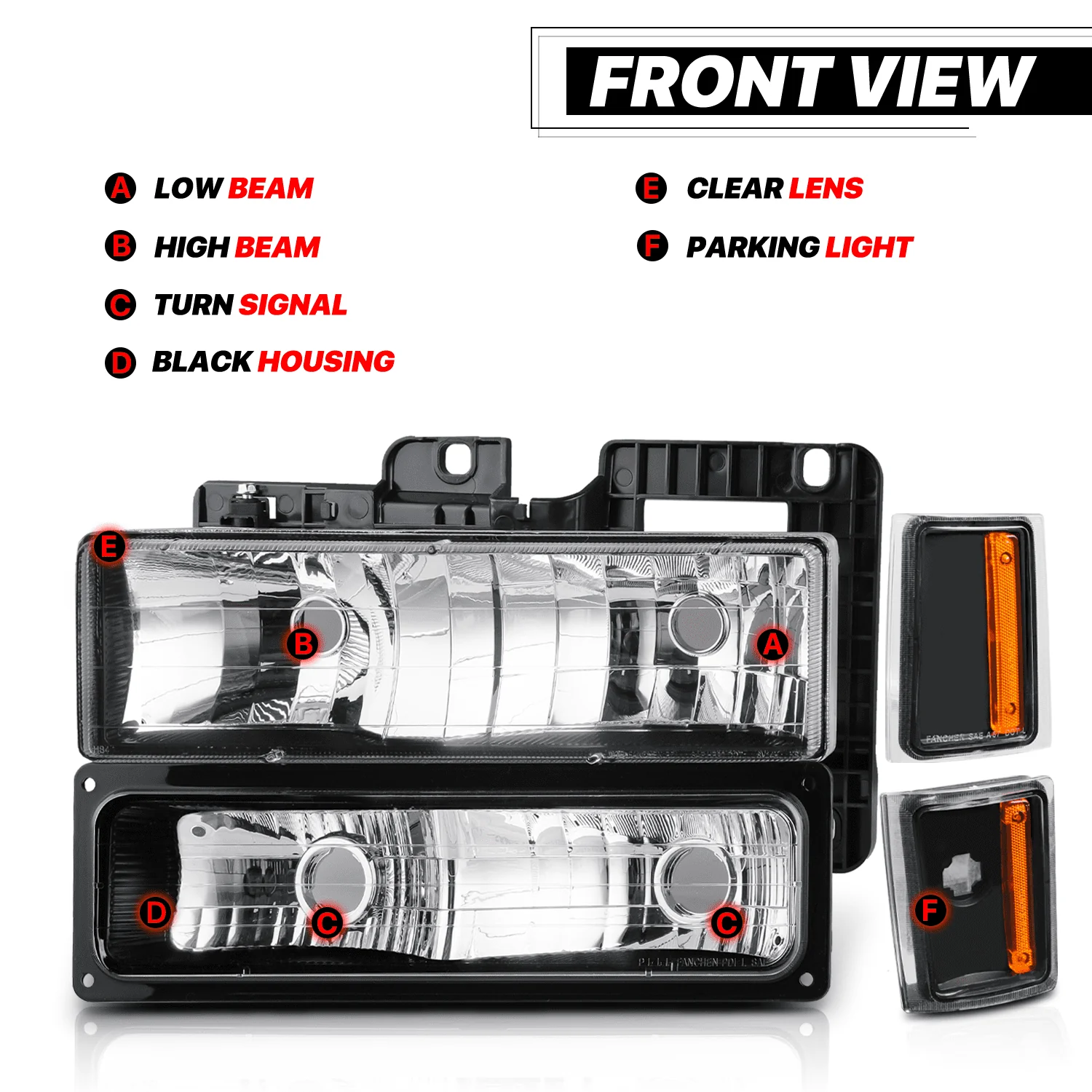M-AUTO Left+Right Headlight Assembly for 1988-1993 Chevy C1500/C2500/C3500/K1500/K2500/K3500, 1992-1993 Chevy C1500/C2500/K1500/K2500 Suburban, 1992-1993 Chevy Blazer Full Size