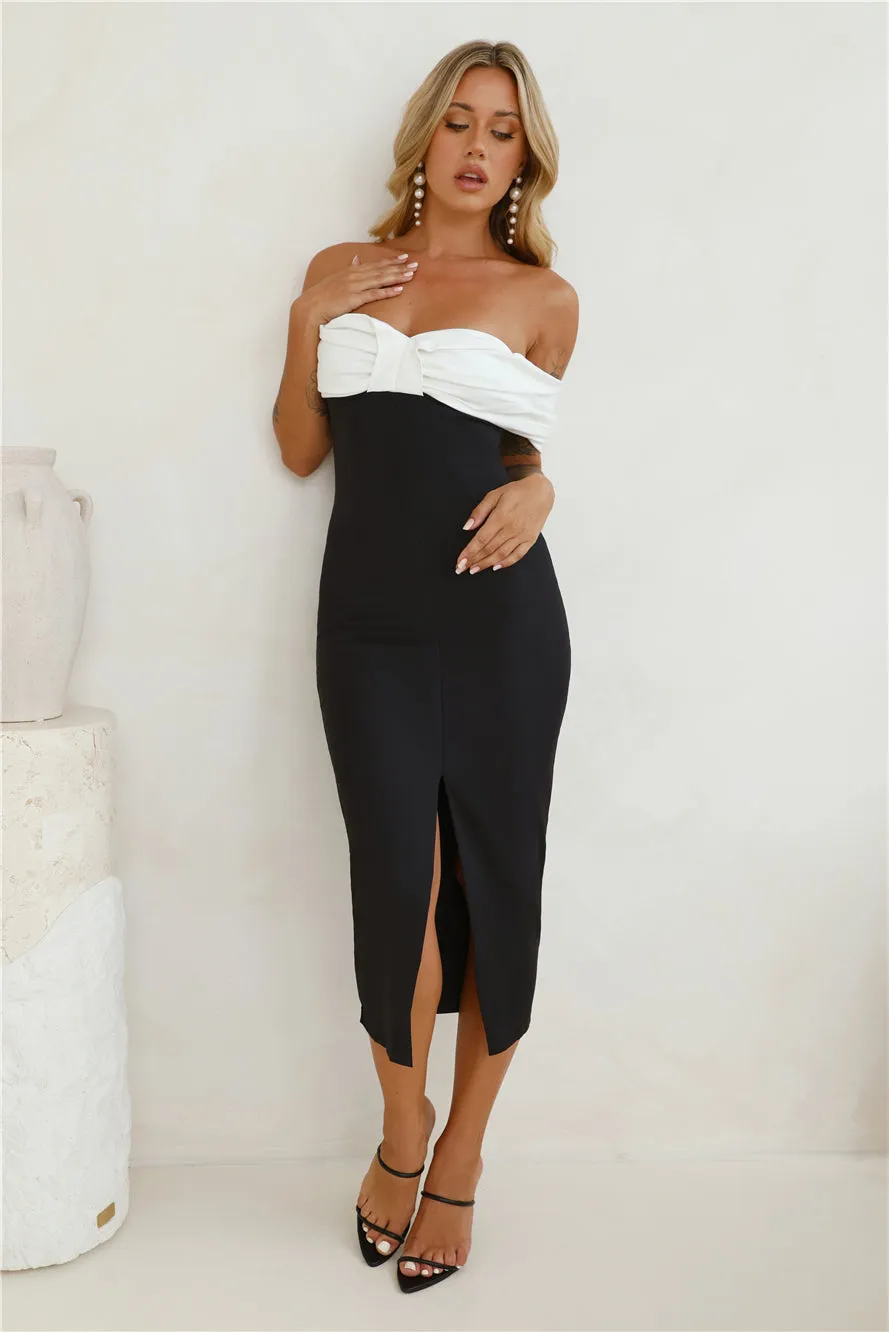 Date At Fine Dining Off Shoulder Midi Dress Black