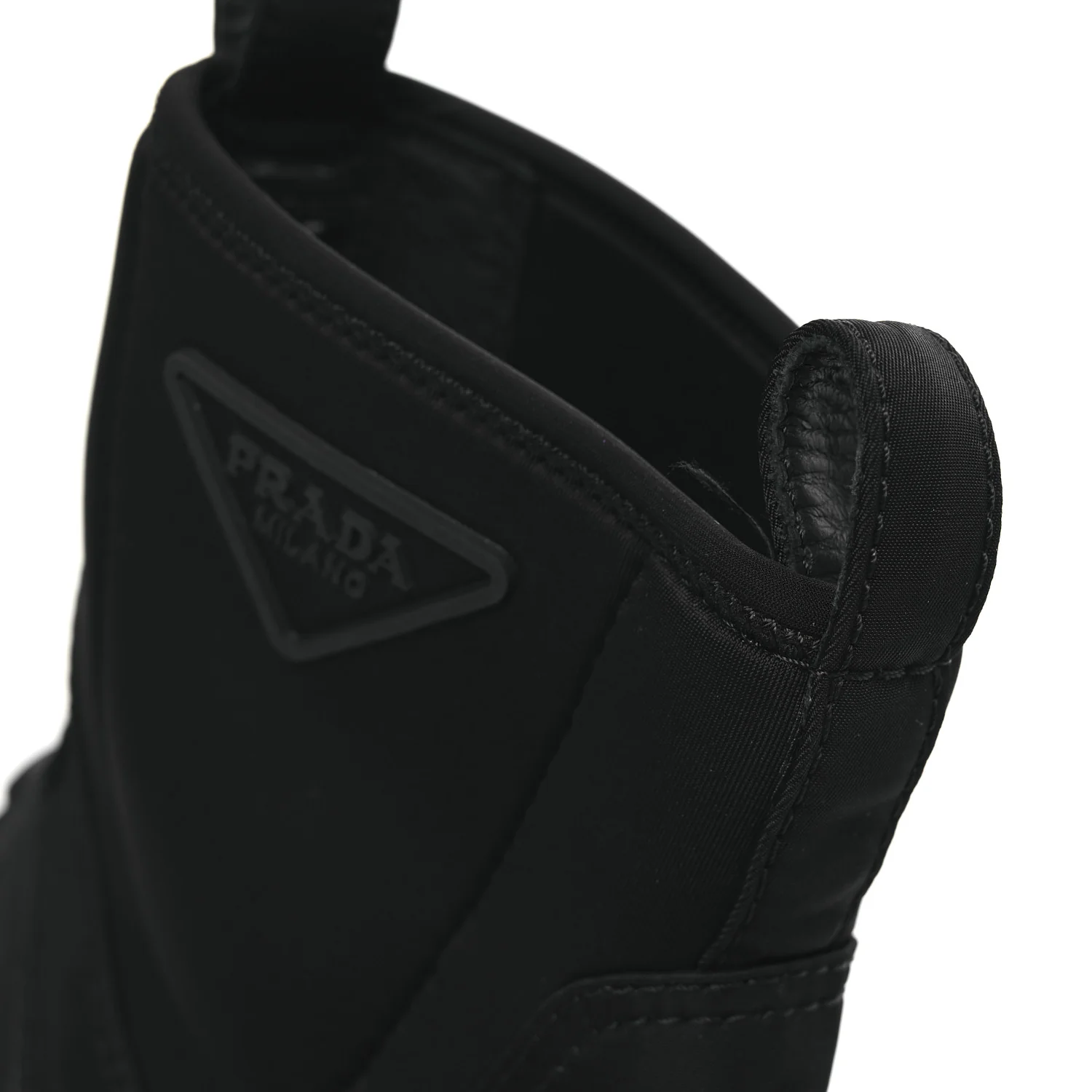 Re-Nylon Gabardine Rubber Triangle Logo Womens Monolith 55mm Ankle Boots 38 Black