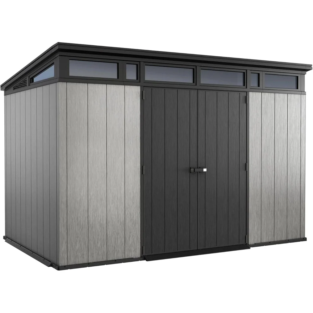 11X7 Modern Resin Outdoor Storage Shed Kit-perfect to Store Patio Furniture, Garden Tools Bike Accessories, Beach Chairs and Lawn Mower