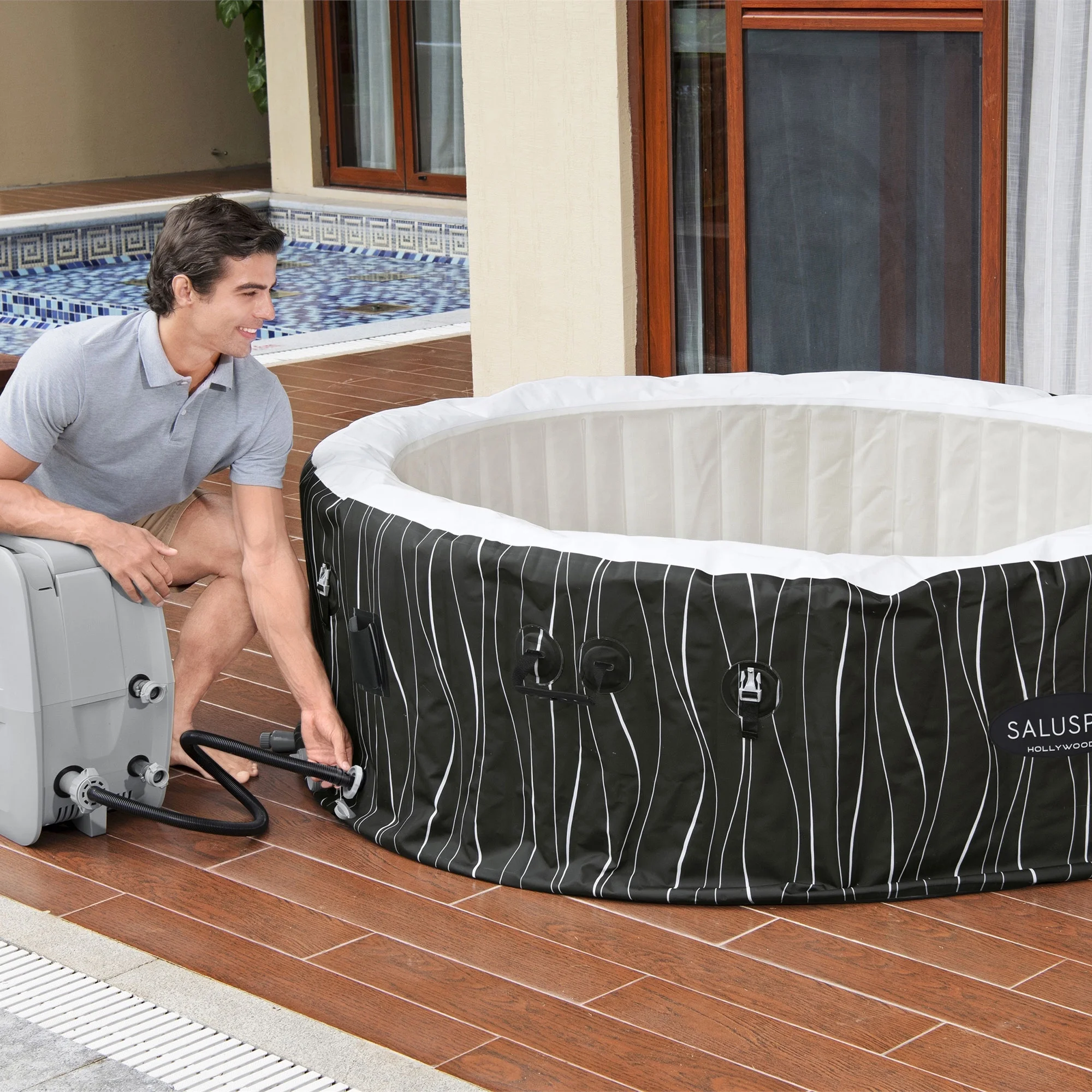 SaluSpa Hollywood Luxe AirJet Inflatable Hot Tub w/ Pump #P08411(Black Print) - Image 7