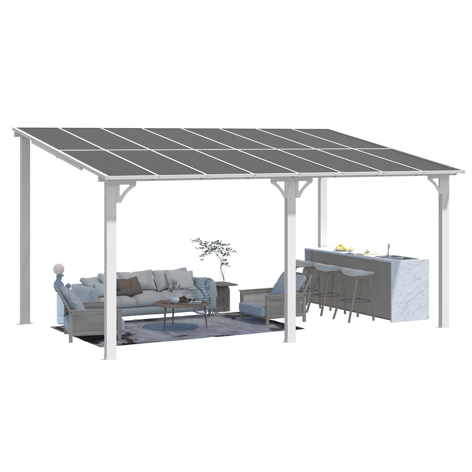 AECOJOY 16'x10' Wall Mounted Gazebos Pergola, White