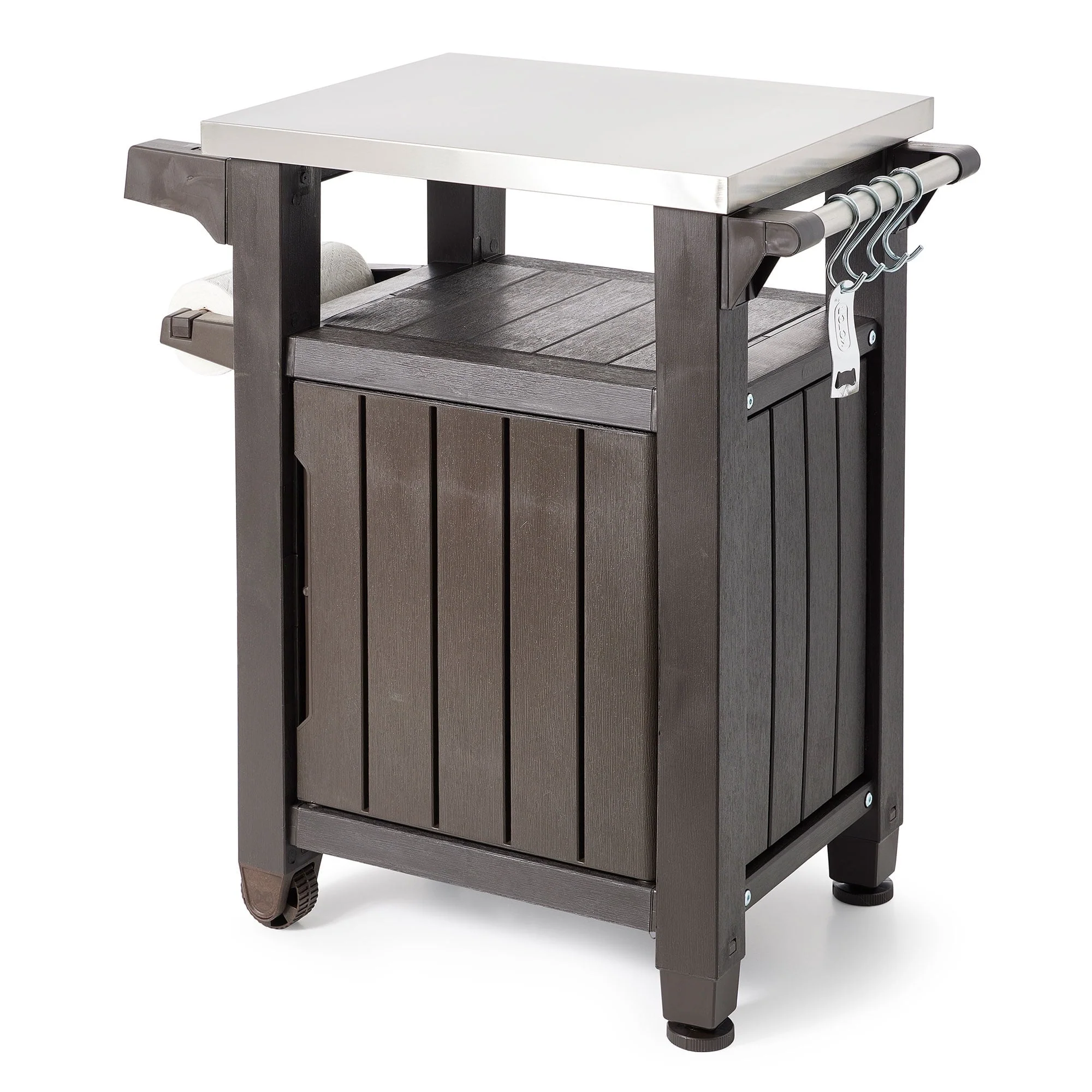 Unity 40 Gal Patio Storage Grilling Bar Cart w/Stainless Top, Brown(Brown)