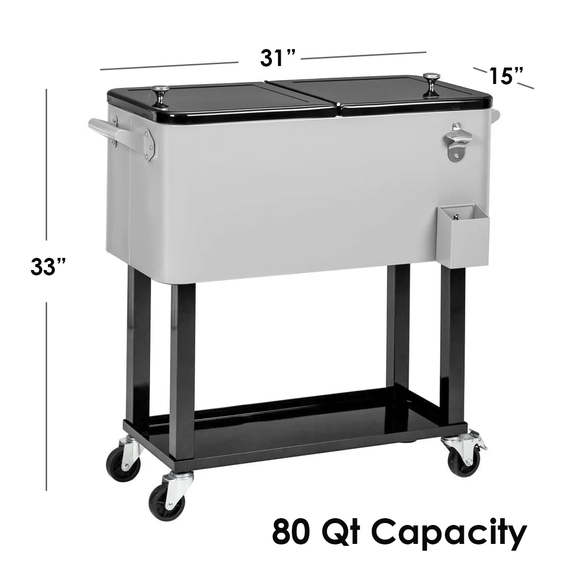 Grey 80 Qt Quart Rolling Cooler Ice Chest Beverage Bar for Patio - Image 3