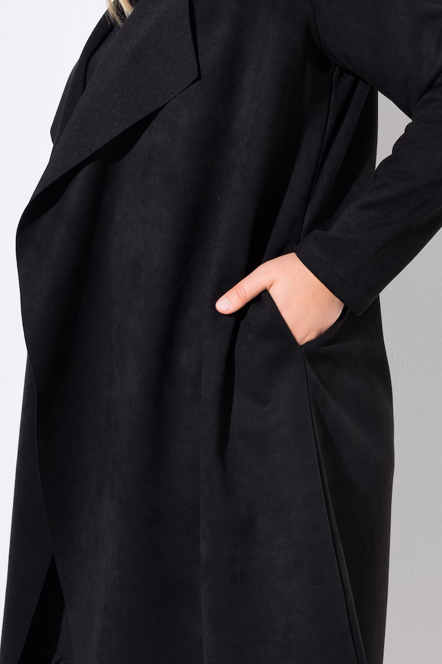 Coat, long A-line, open shape, lapel collar