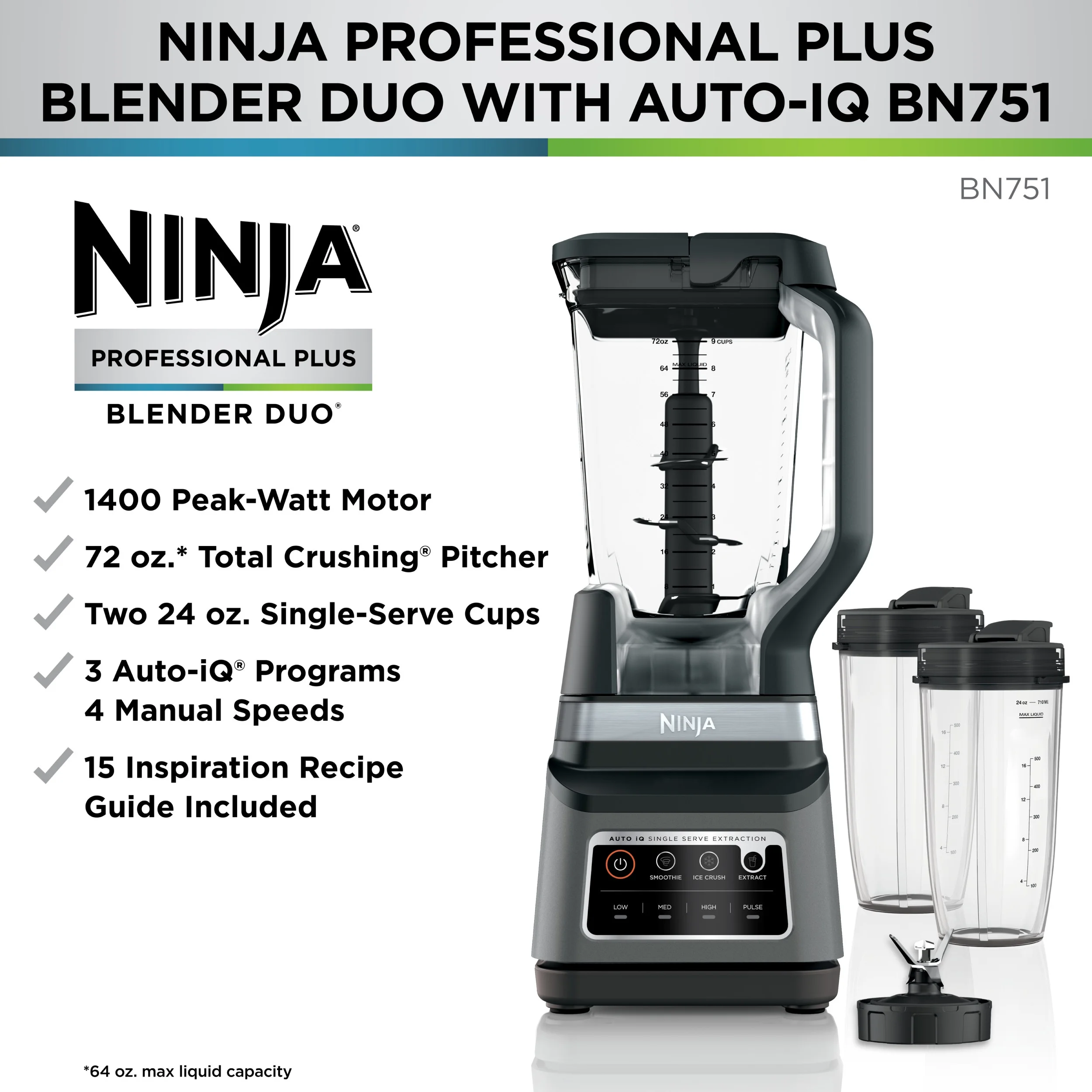 Ninja 1500 W 72 oz Blender, Black