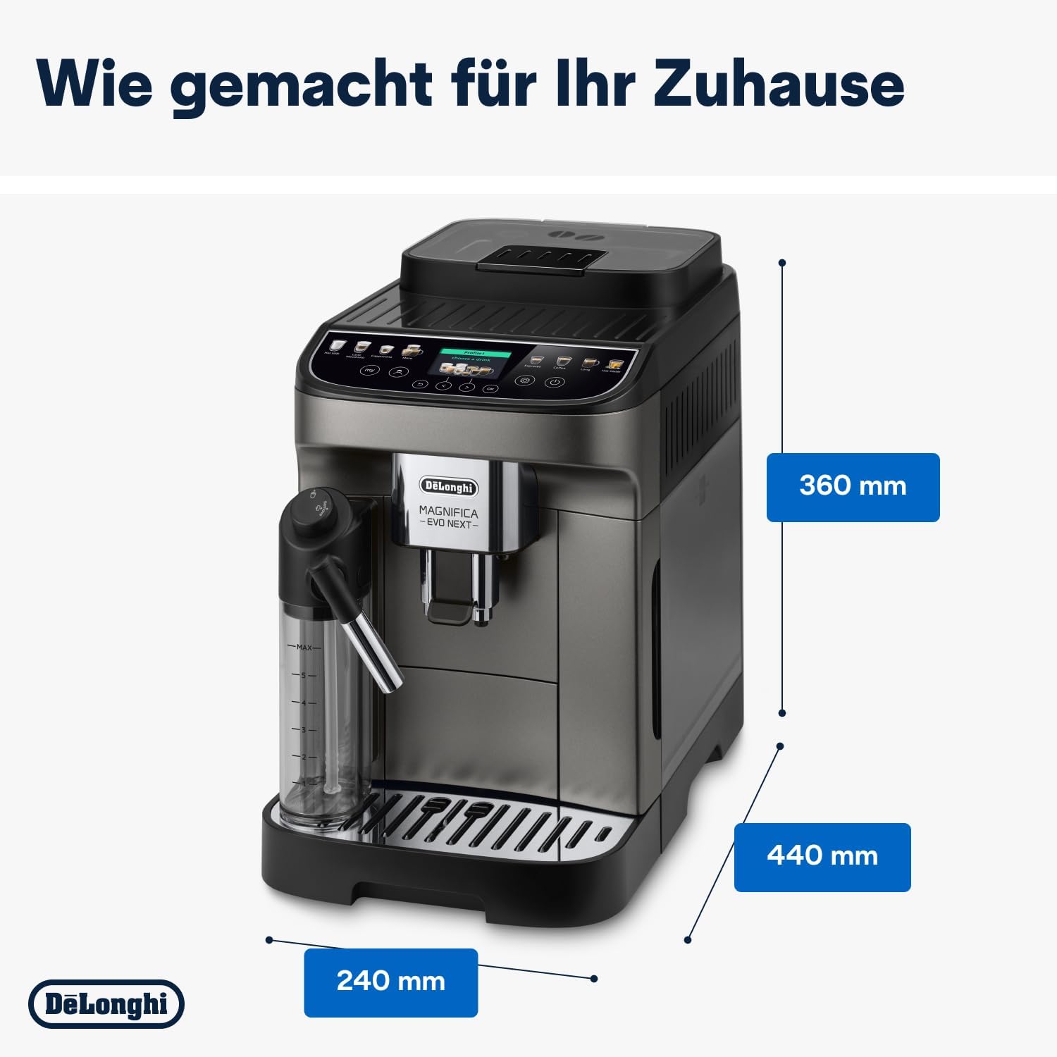 De'Longhi Magnifica Evo ECAM 292.81.B Volautomatische koffiemachine met LatteCrema melksysteem, 7 directe selectieknoppen voor cappuccino, espresso en andere koffiespecialiteiten, 2-kops functie, zwart