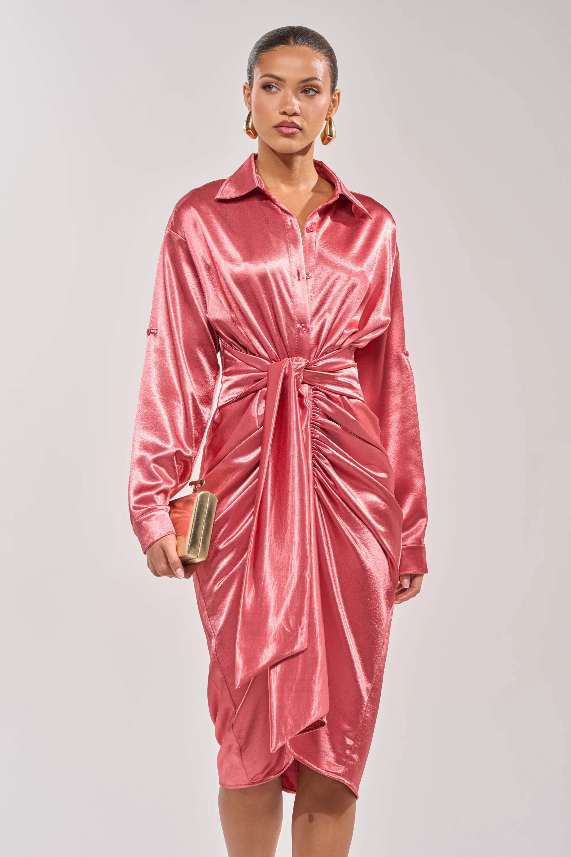 WITH LOVE COLLARED SATIN MIDI DRESS - Akira Store