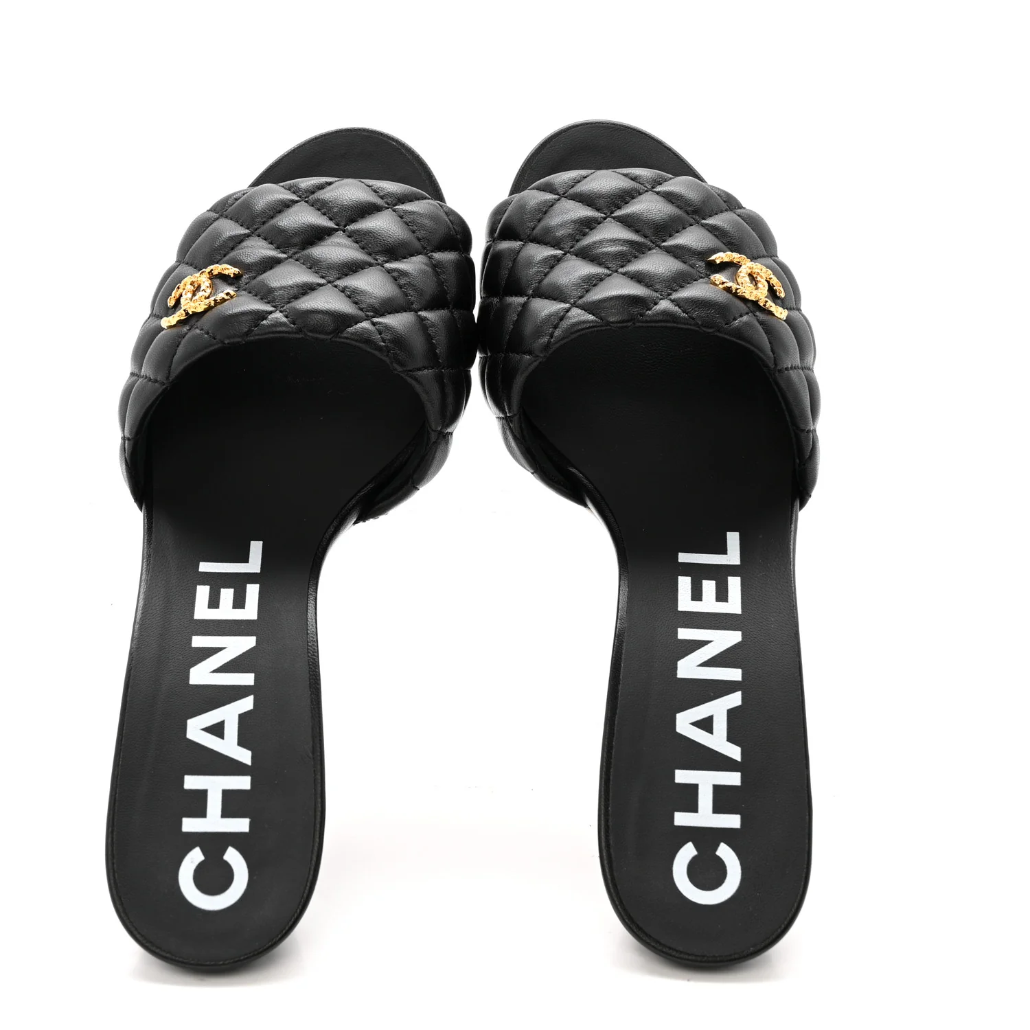 Lambskin Quilted Textured CC Mules 40 Black