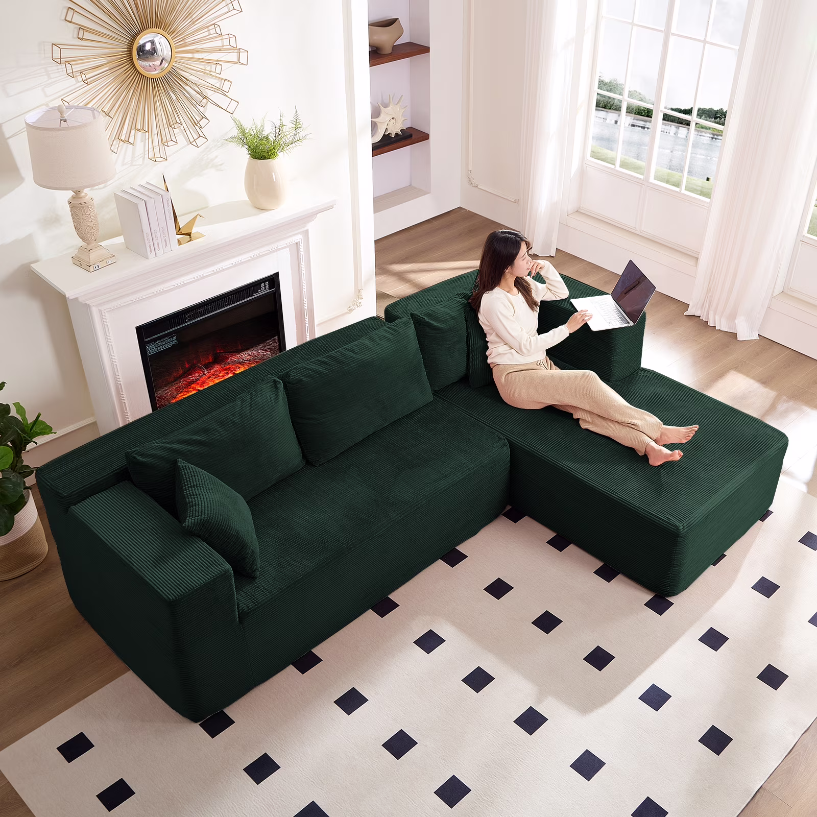 106" Cloud Sectional Couch with Chaise, No Assembly Required L Shaped Sleeper Sofa, Oversized Deep Seat Modular Couches and Sofas for Living Room Right, Black(Right Chaise/Black) Image 8
