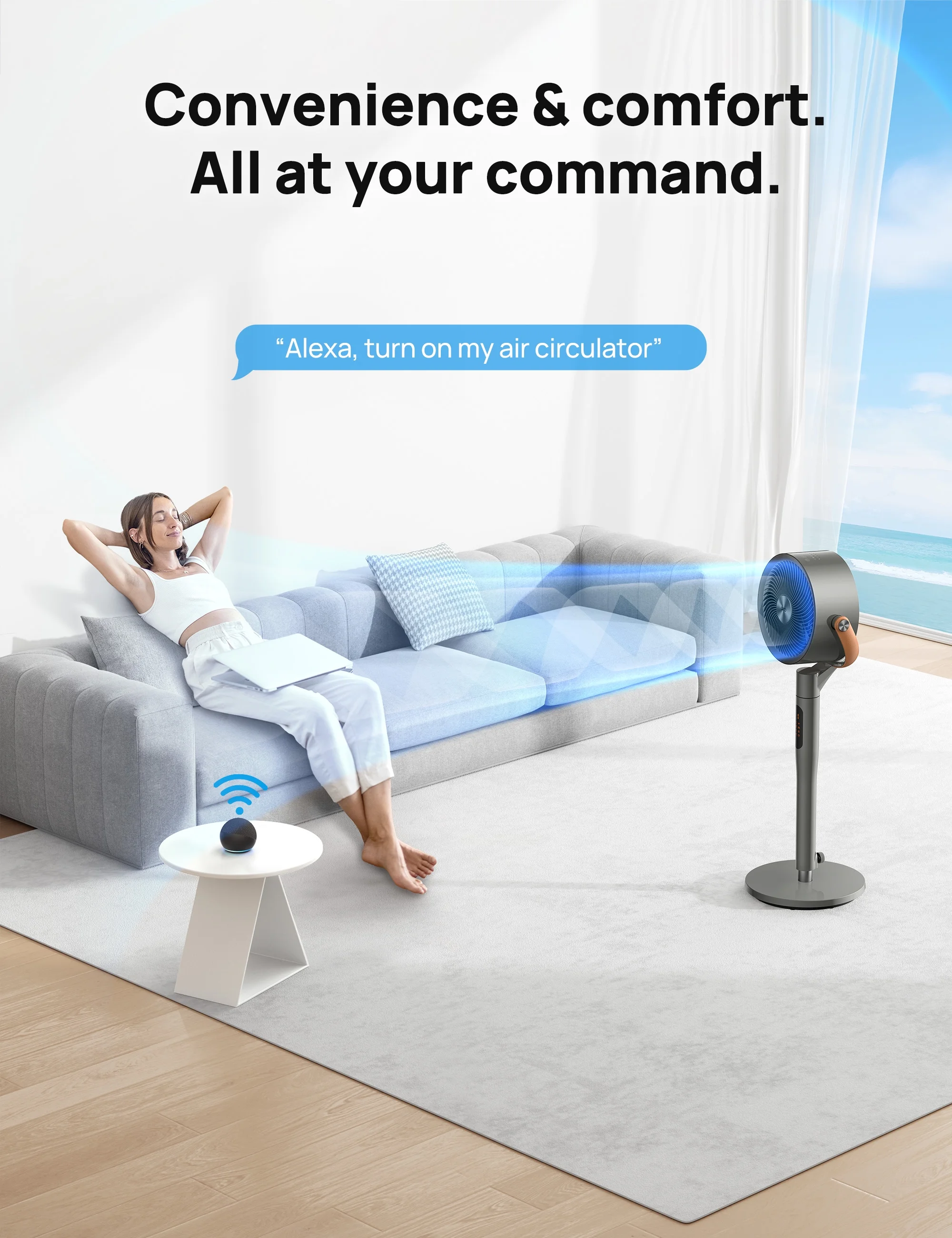 Pedestal Fan with Remote, 43'' Quiet Standing Fan for Home Bedroom, 120��+105�� Smart Oscillating Floor Fans with Wi-Fi/Voice Control, Works with Alexa/Google, 6 Modes, 8 Speeds, 12H Timer - Image 6