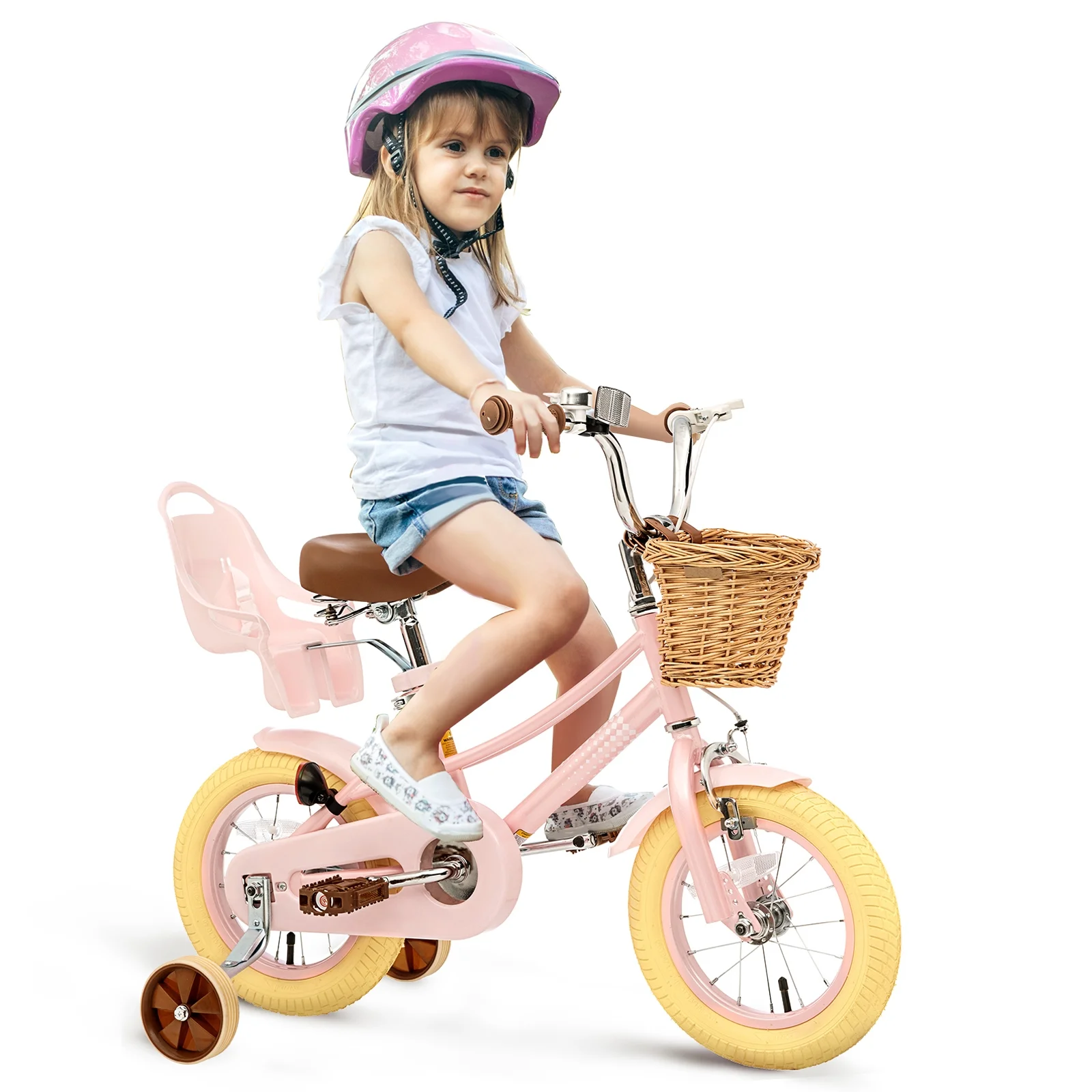 Girls Bike for Toddlers and Kids Ages 2-12 Years Old,12 14 16 Inch Kids Bike with Training Wheels Basket, 20 Inch Girls Bicycle with Handbrake Kickstand(Pink/14") - Image 5