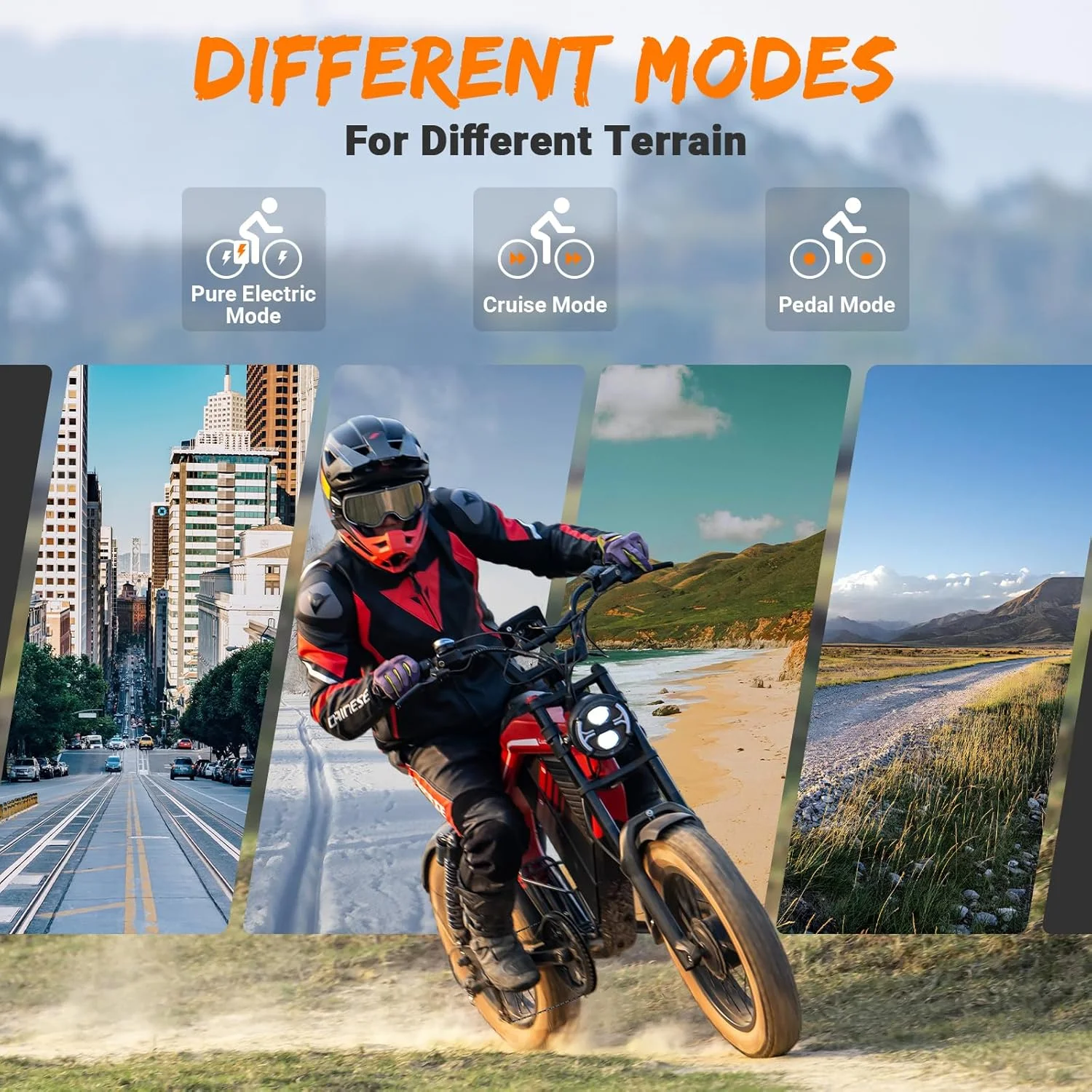 M5 Electric Bike for Adults/Teen, 1500W Peak Motor, Max 32MPH,48V 15AH Battery, Max 60 Miles Electric Motorcycle for Mountains,20" Fat Tire Electric Dirt Bike,Sand,Road,Full Suspension(Gray/M5- 1500W-15AH) - Image 6