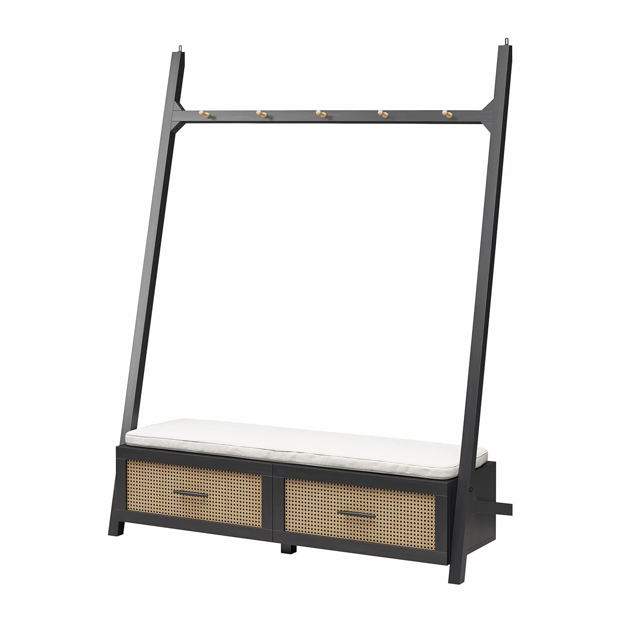 Better Homes & Gardens Entryway Hall Tree, Spring wood Black, 54.02 x 15.98 x 69.02 in, 83.6 lb
