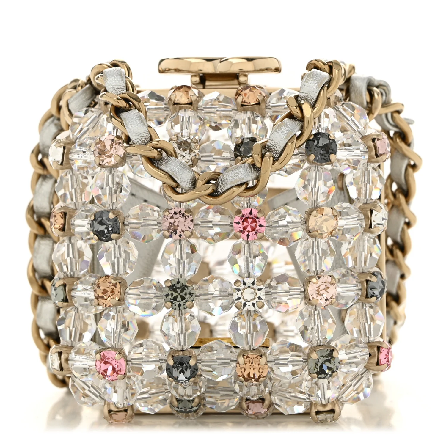 Metal Bead Crystal Minaudiere CC Mini Evening Bag Gold Multicolor