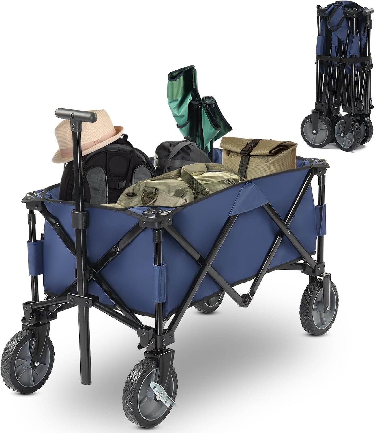 Collapsible Wagon, Beach with Big Wheels for Sand, Grocery Wagon with All-Terrain Wheels for Garden Shopping, Park Picnic, Camping, Beach Trip