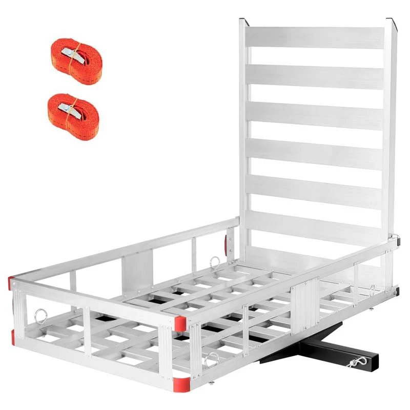 500lbs Aluminum Hitch Cargo Carrier with Ramp & High Side Rails, Heavy-Duty Utility Cargo Rack for Truck SUV Van RV, Fits 2