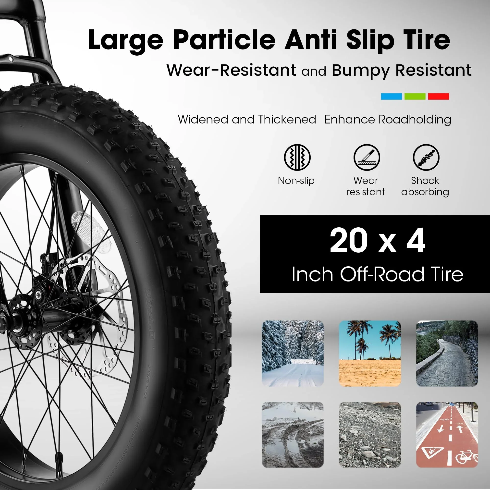 UPANBIKE 20 Inch Fat Tire Mountain Bike 4'' Wide Wheels 7-Speed Dual Disc Brakes High Carbon Steel Frame Front Suspension Snow Beach Trail Bike for Men & Women