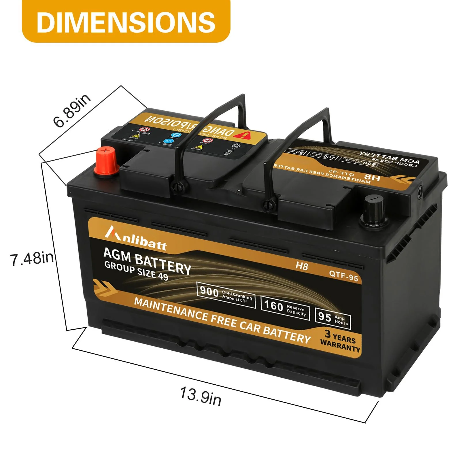Platinum AGM Group 49 Battery, 12 Volt Rechargeable Automotive Batteries for Car, H8 900CCA 95Ah 160RC - Image 5