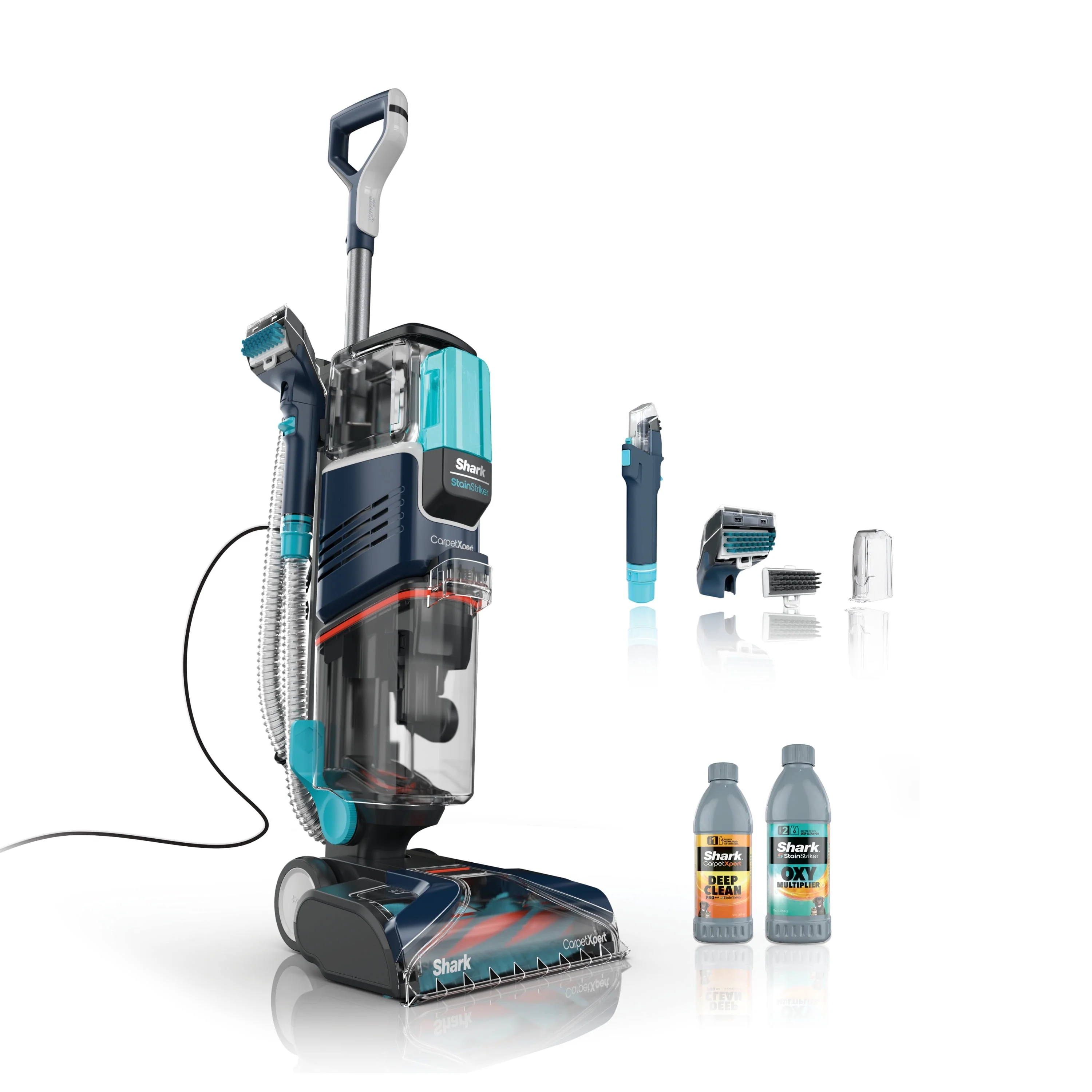 Shark Carpetxpert with Stainstriker, Upright Carpet, Area Rug & Upholstery Cleaner for Pets, Built - in Spot & Stain Eliminator, Deep Cleaning & Tough Stain Removal, Carpet Shampooer, Navy, New, EX200