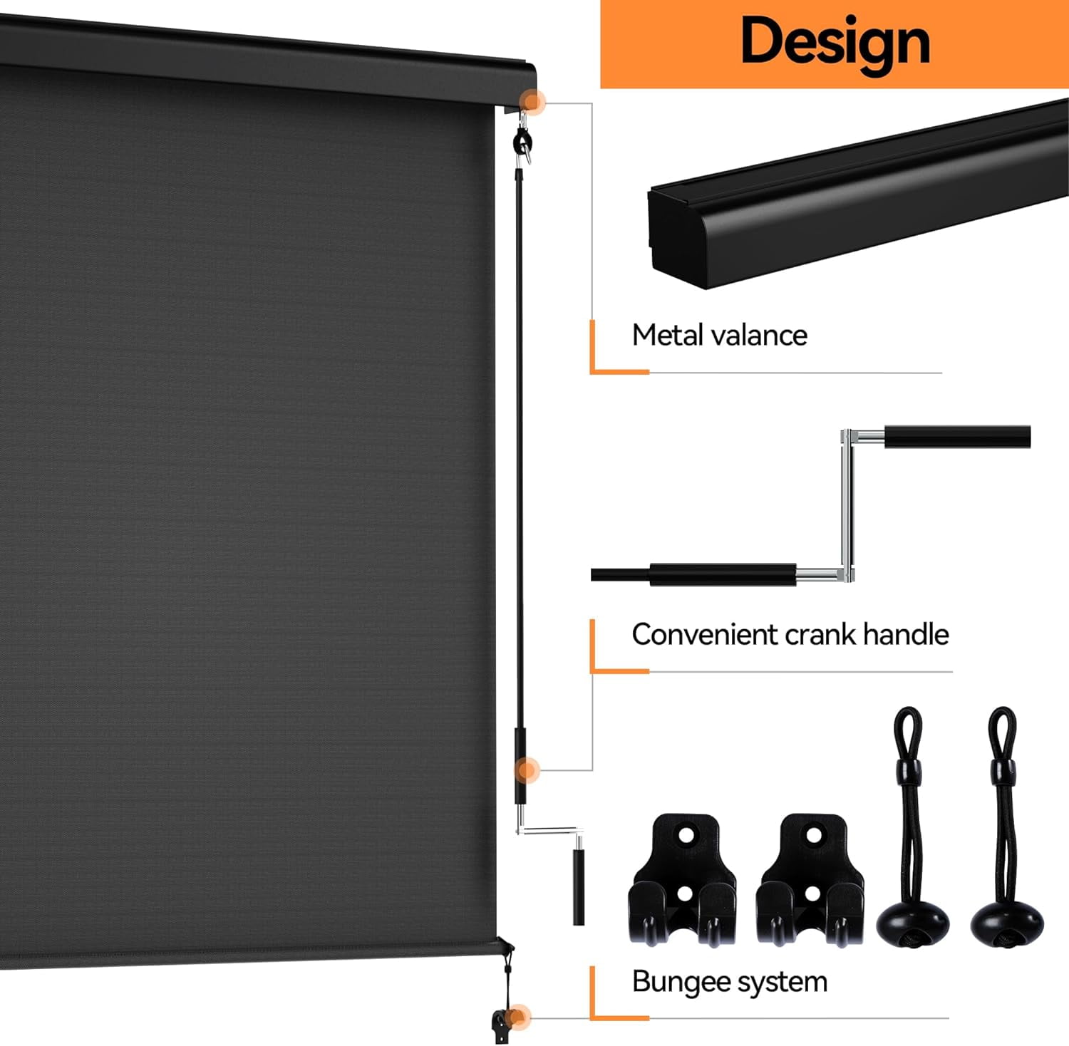 Outdoor Roller Shade for Patio, Cordless Blackout Waterproof Blind, UV Block, 4'L x 6'W(4'L x 6''W/Black) - Image 6
