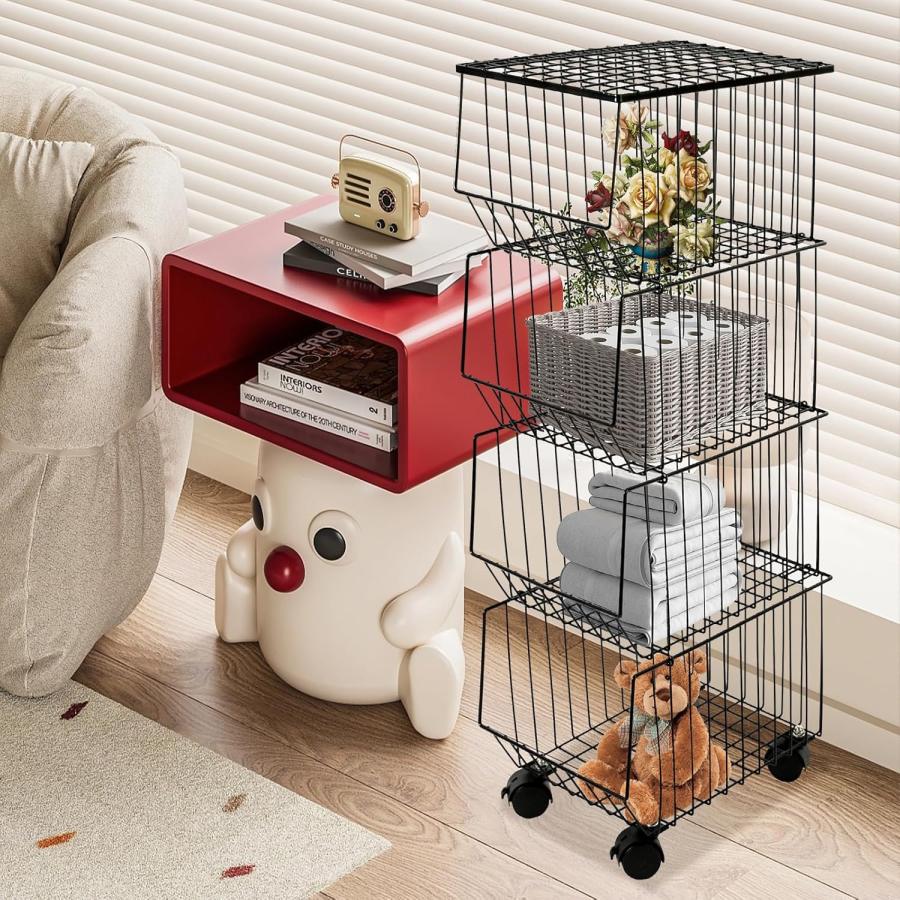 4 Tier Fruit Basket Stand, Kitchen Storage Cart For Fruit Vegetable Storage Baskets With Wheels Home Office Market Storage Basket Slim Fruit