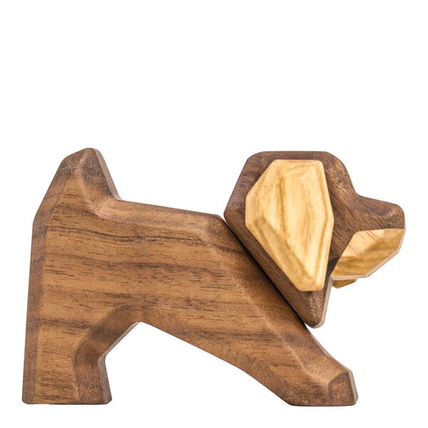 Liten dachshund trefigur 6 cm valnøtt/ask