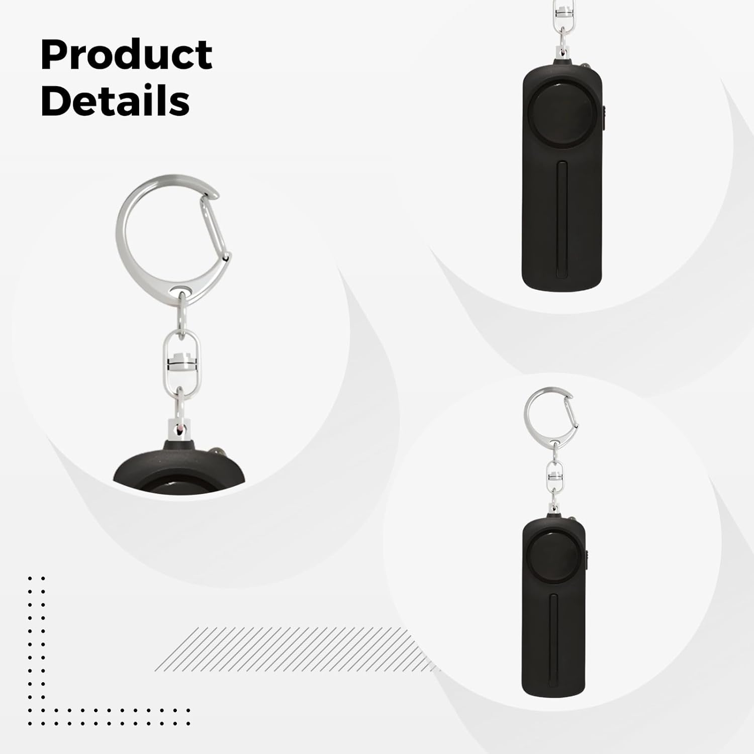 Personal Security Keychains Set Of 3, Compact Safety Devices With 130 Db Alert And Led Light, Built From Abs, Travel-Ready For Emergency Situations, Black