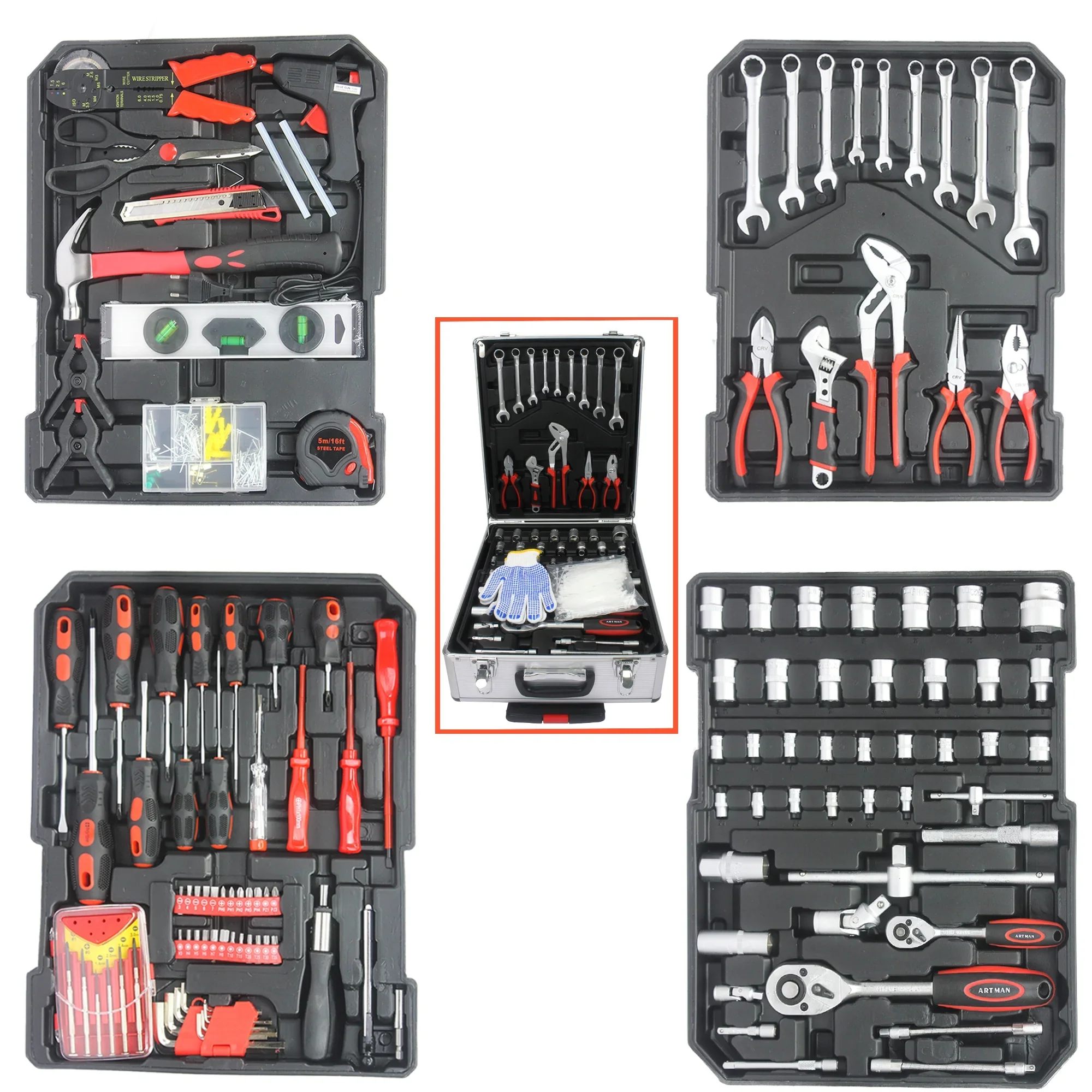 Seizeen 899PCS Tool Set Professional, Mobile Tool box on Wheels with Handle, Mechanics Tool Set W/Hand Tool, Ratchets&Socket Set, Screwdriver Set, 4-layer Tool Case & Tool Kit COMB, Silver