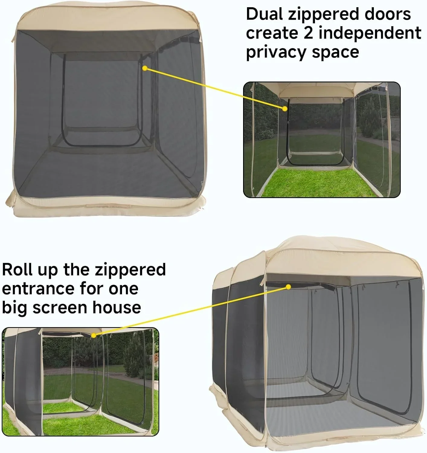 Gazebo moustiquaire pouvant accueillir 6, 10 ou 15 personnes. Tente de style igloo avec moustiquaire latérale. Idéal
