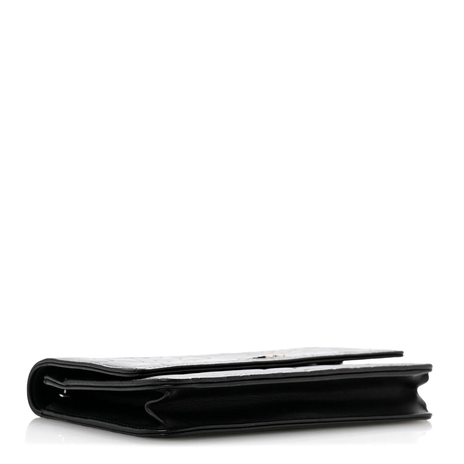 Lambskin Camellia Embossed Wallet On Chain WOC Black