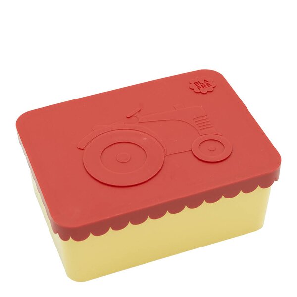 Matboks i plast ett rom 6x11x14 cm Traktor rød/lys gul