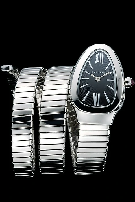 Bvlgari Serpenti 35mm Black Dial Stainless Steel Case Double Steel Bracelet psp26935