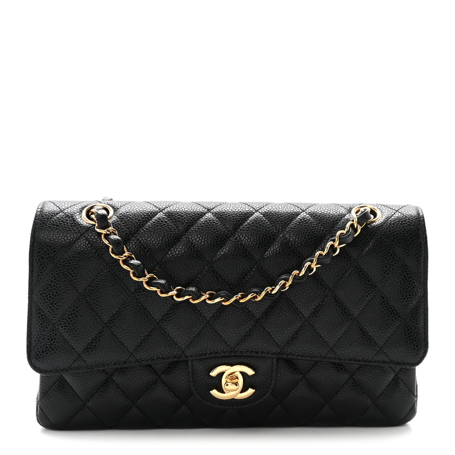 Caviar Quilted Medium Double Flap Black