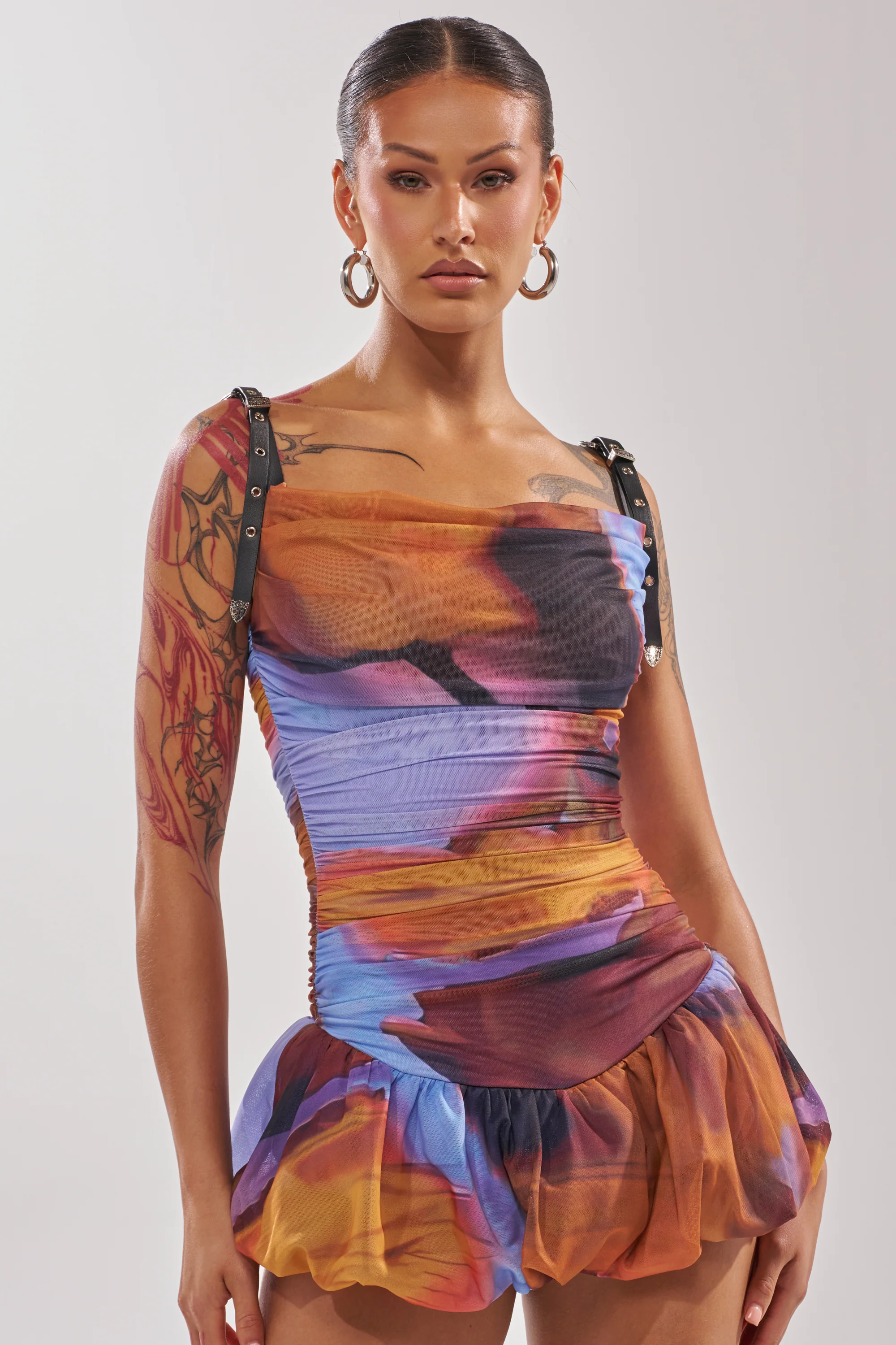 IN A MOOD PRINTED MINI DRESS IN PURPLE - Akira Store