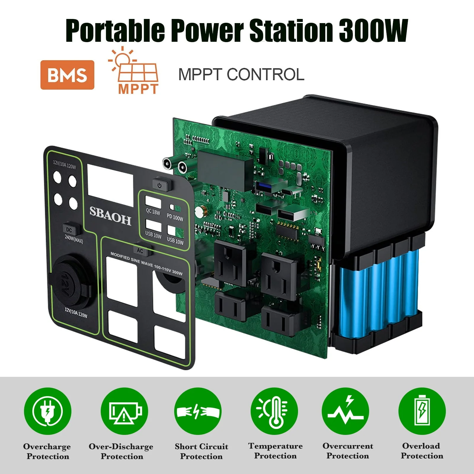 300W Portable Power Station, 296Wh 80000mAh Outdoor Solar Generator Quick Charge 110V AC Outlets DC Ports for Home Backup, Outdoor RV Camping, Emergency Lithium Battery, Power Outages,Black - Image 4